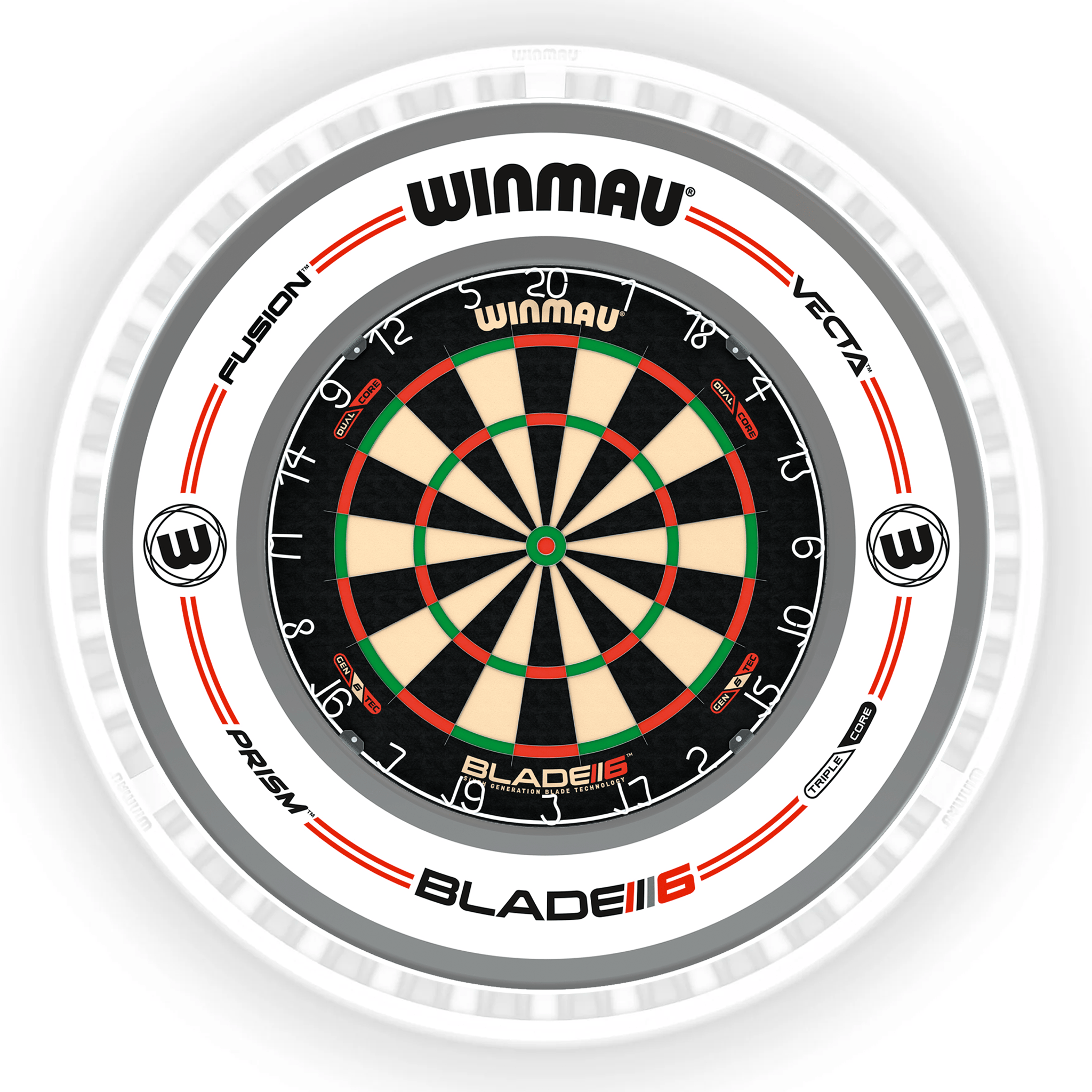 Winmau Blade 6 Dartboard, Surround & Ice White Plasma Light Bundle Blade 6 Dual Core / Pro-Line White / Winmau Plasma Ice White Boards