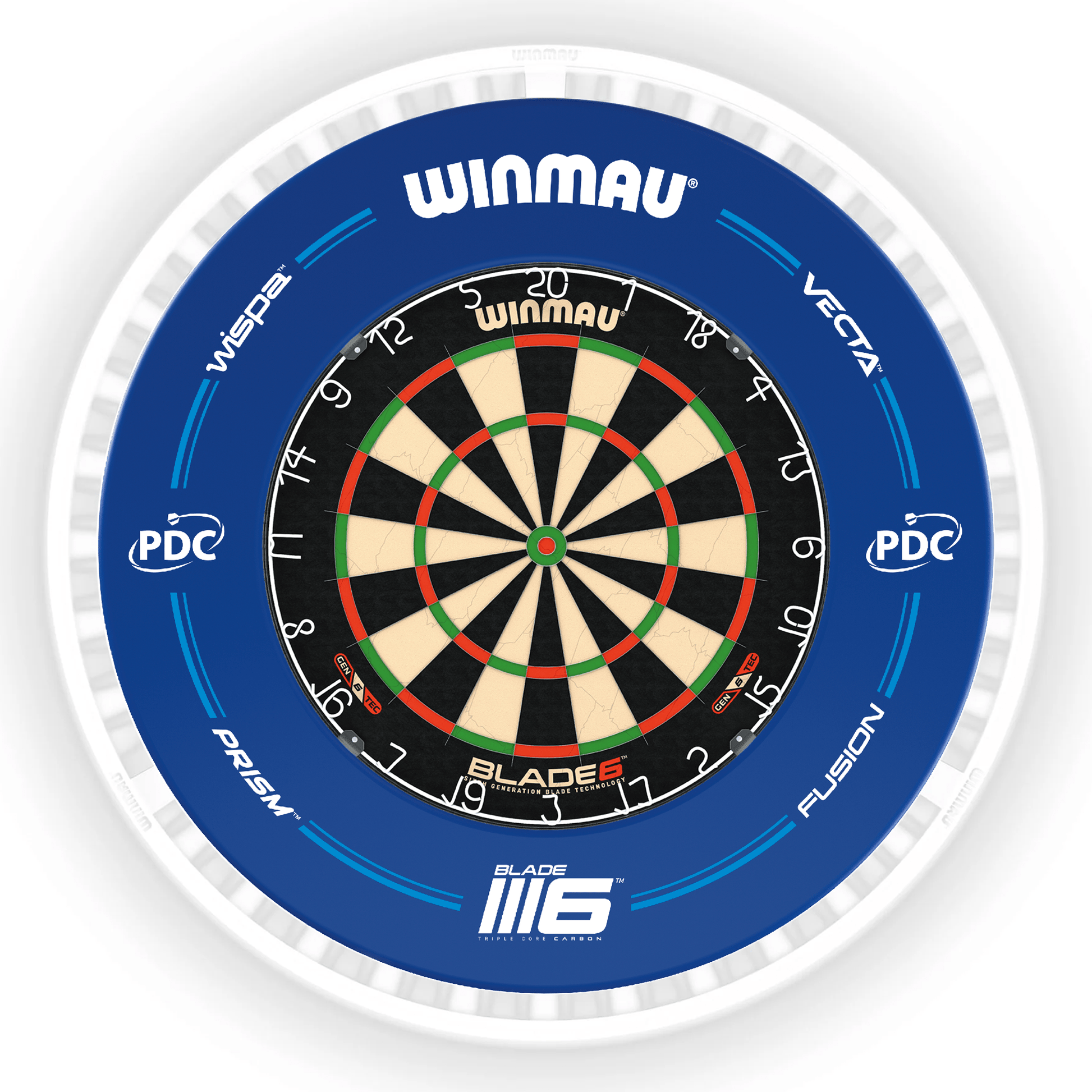 Winmau Blade 6 Dartboard, Surround & Ice White Plasma Light Bundle Blade 6 / PDC Blue / Winmau Plasma Ice White Boards