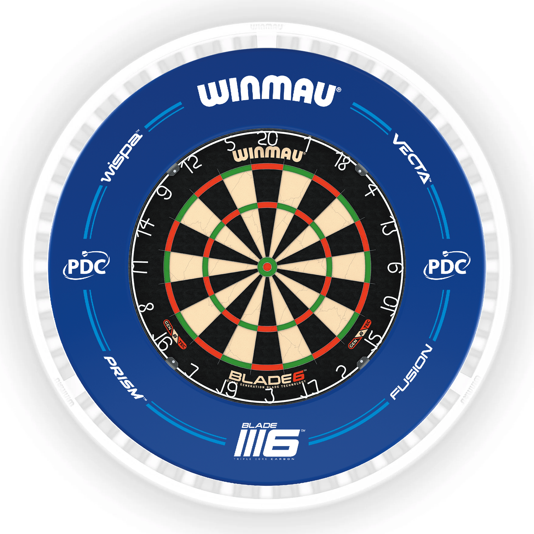 Winmau Blade 6 Dartboard, Surround & Ice White Plasma Light Bundle Blade 6 / PDC Blue / Winmau Plasma Ice White Boards