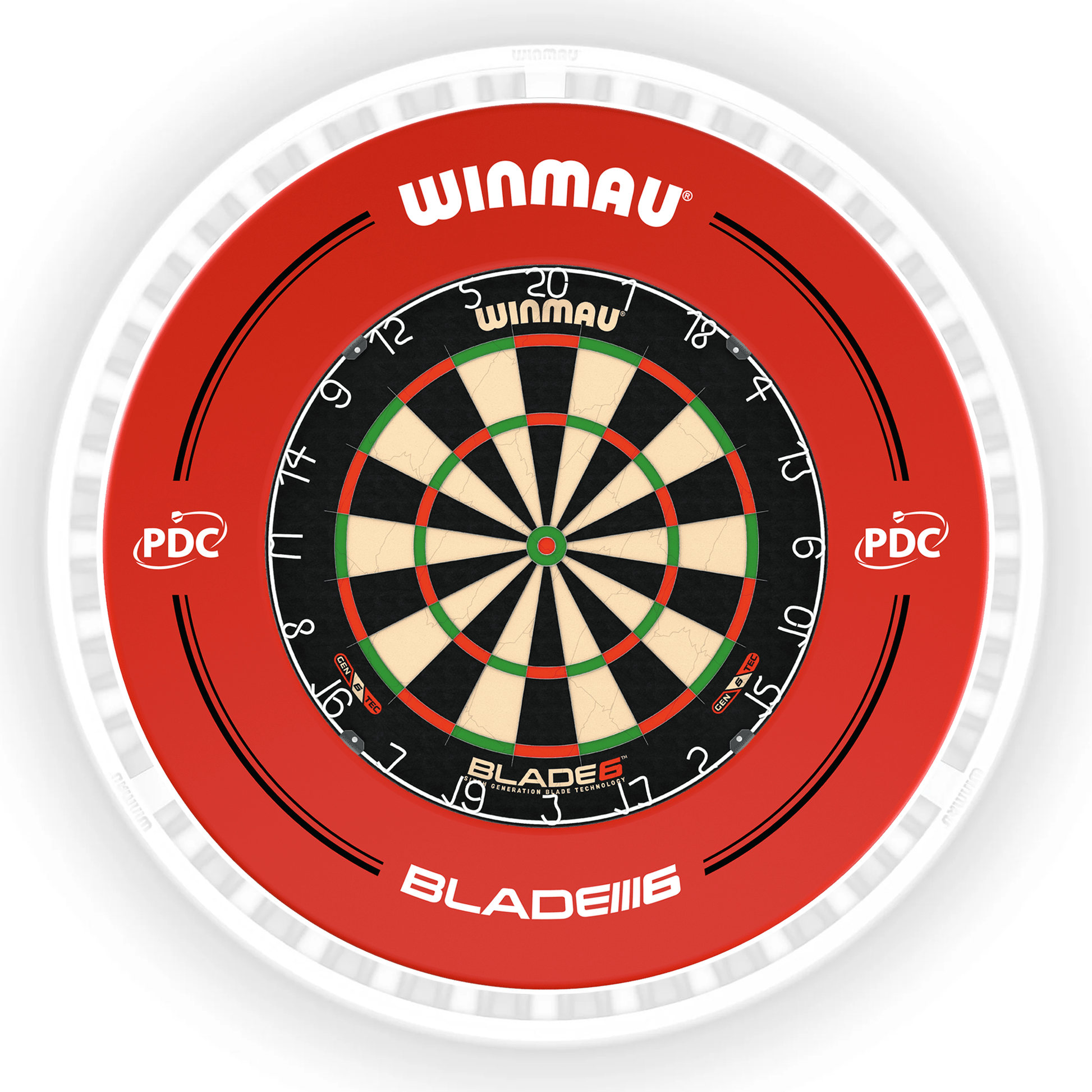 Winmau Blade 6 Dartboard, Surround & Ice White Plasma Light Bundle Blade 6 / PDC Red / Winmau Plasma Ice White Boards