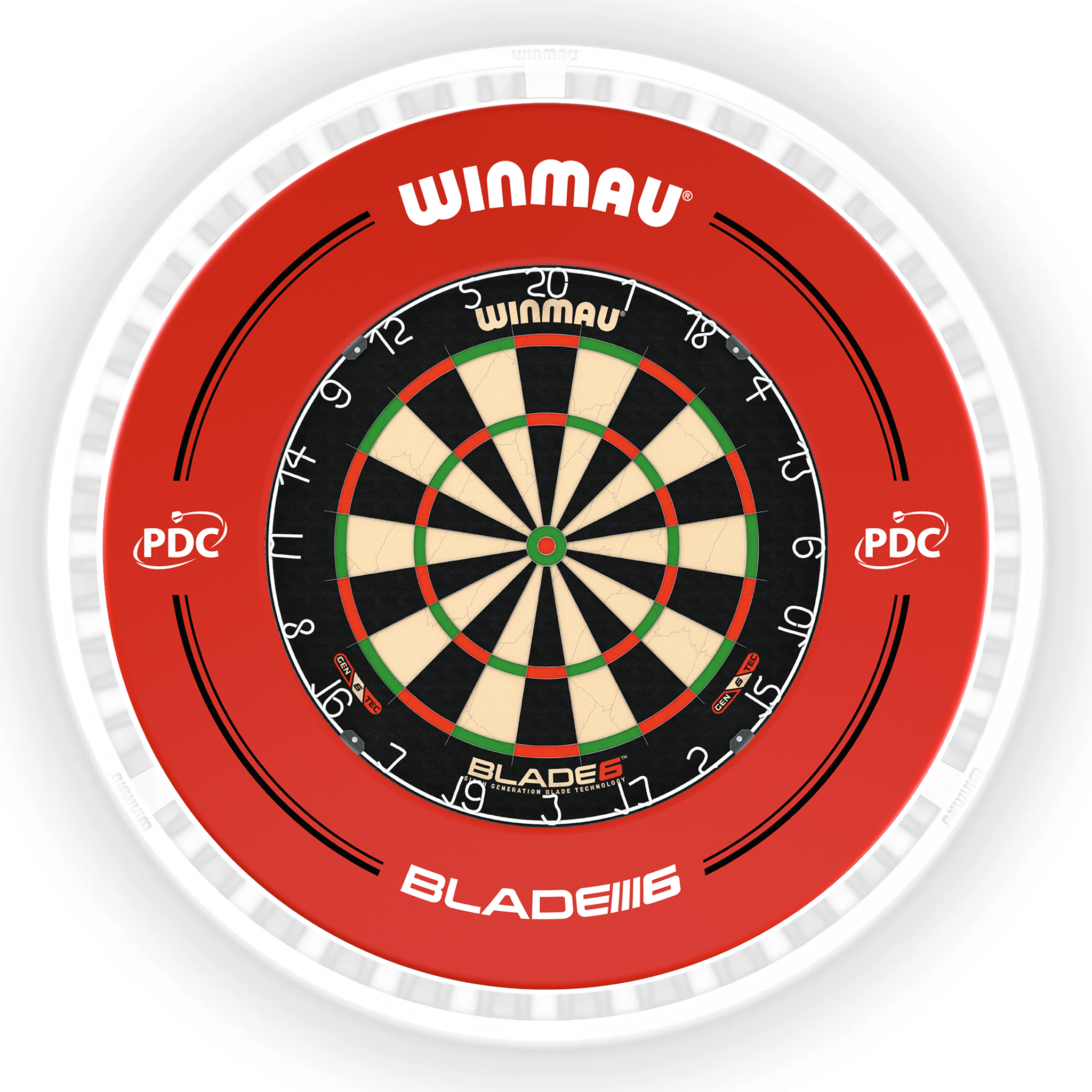 Winmau Blade 6 Dartboard, Surround & Ice White Plasma Light Bundle Blade 6 / PDC Red / Winmau Plasma Ice White Boards