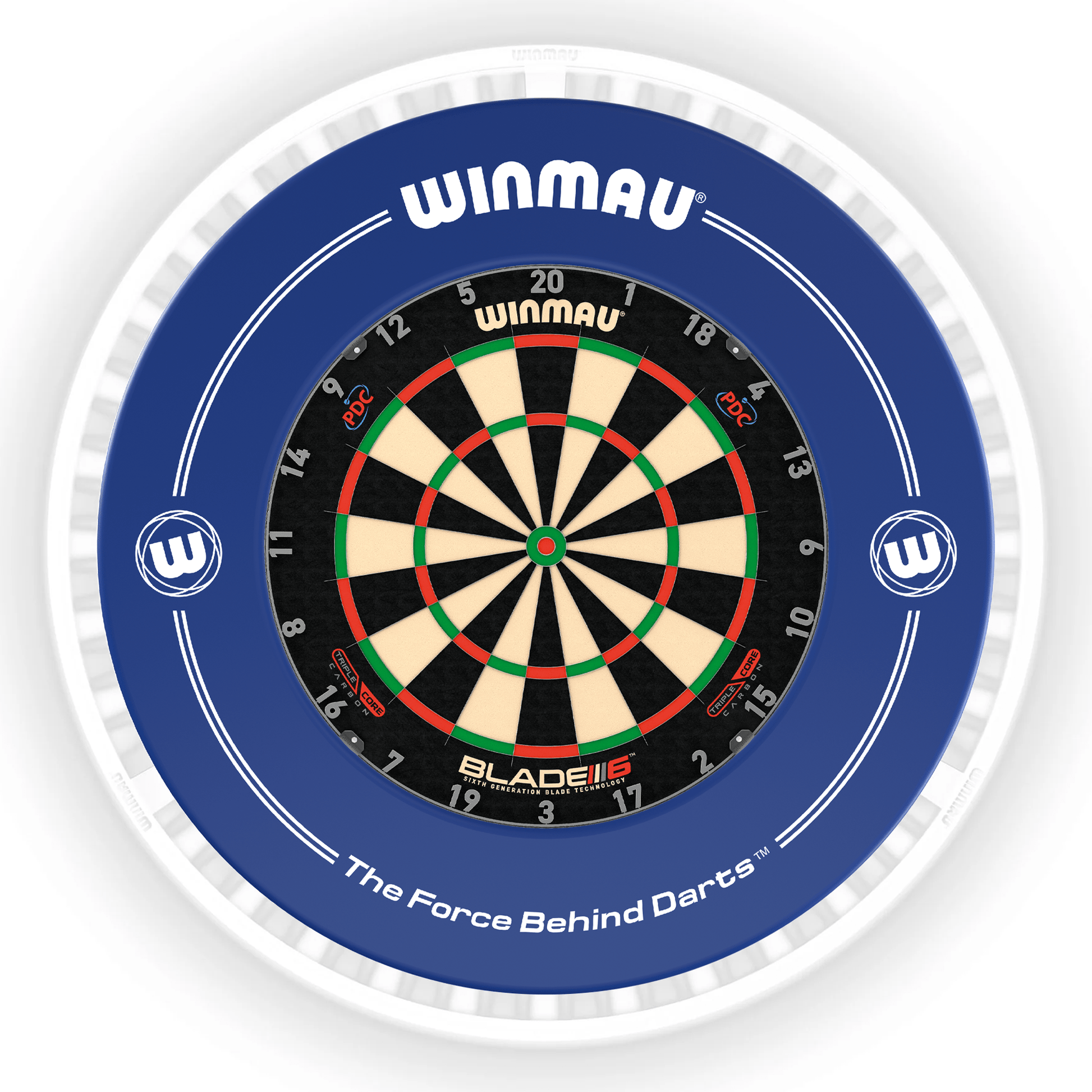 Winmau Blade 6 Dartboard, Surround & Ice White Plasma Light Bundle Blade 6 Triple Core / Blue / Winmau Plasma Ice White Boards