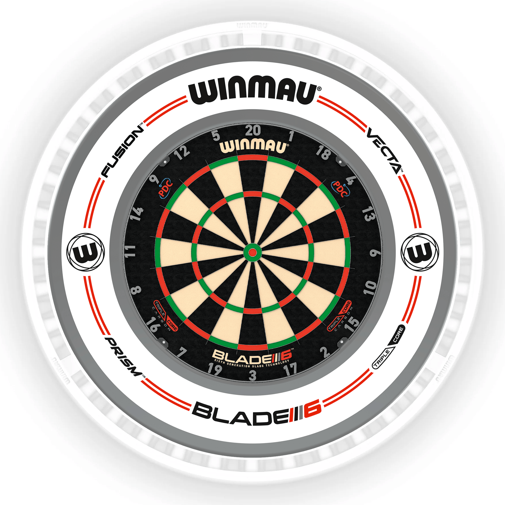 Winmau Blade 6 Dartboard, Surround & Ice White Plasma Light Bundle Blade 6 Triple Core / Pro-Line White / Winmau Plasma Ice White Boards
