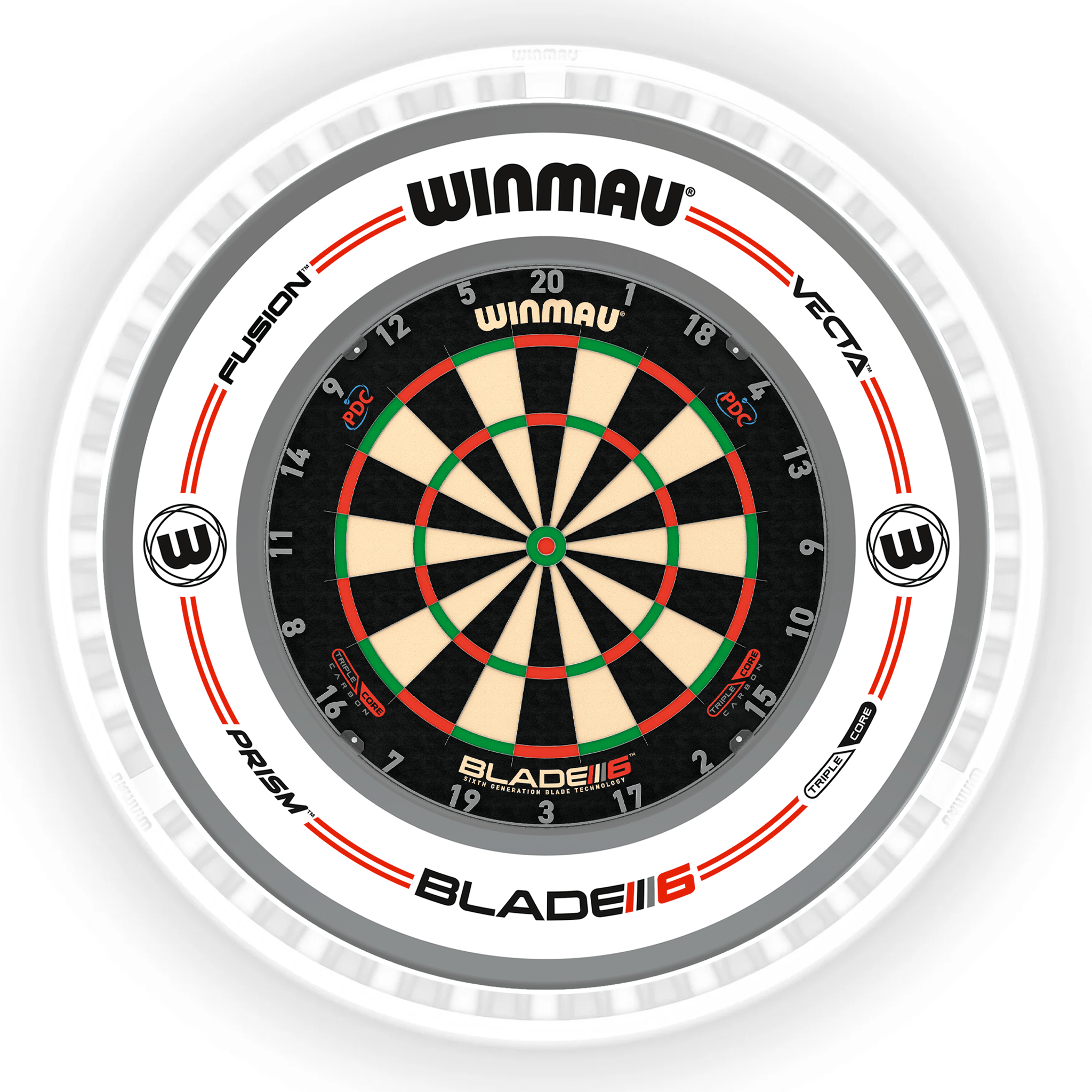 Winmau Blade 6 Dartboard, Surround & Ice White Plasma Light Bundle Blade 6 Triple Core / Pro-Line White / Winmau Plasma Ice White Boards