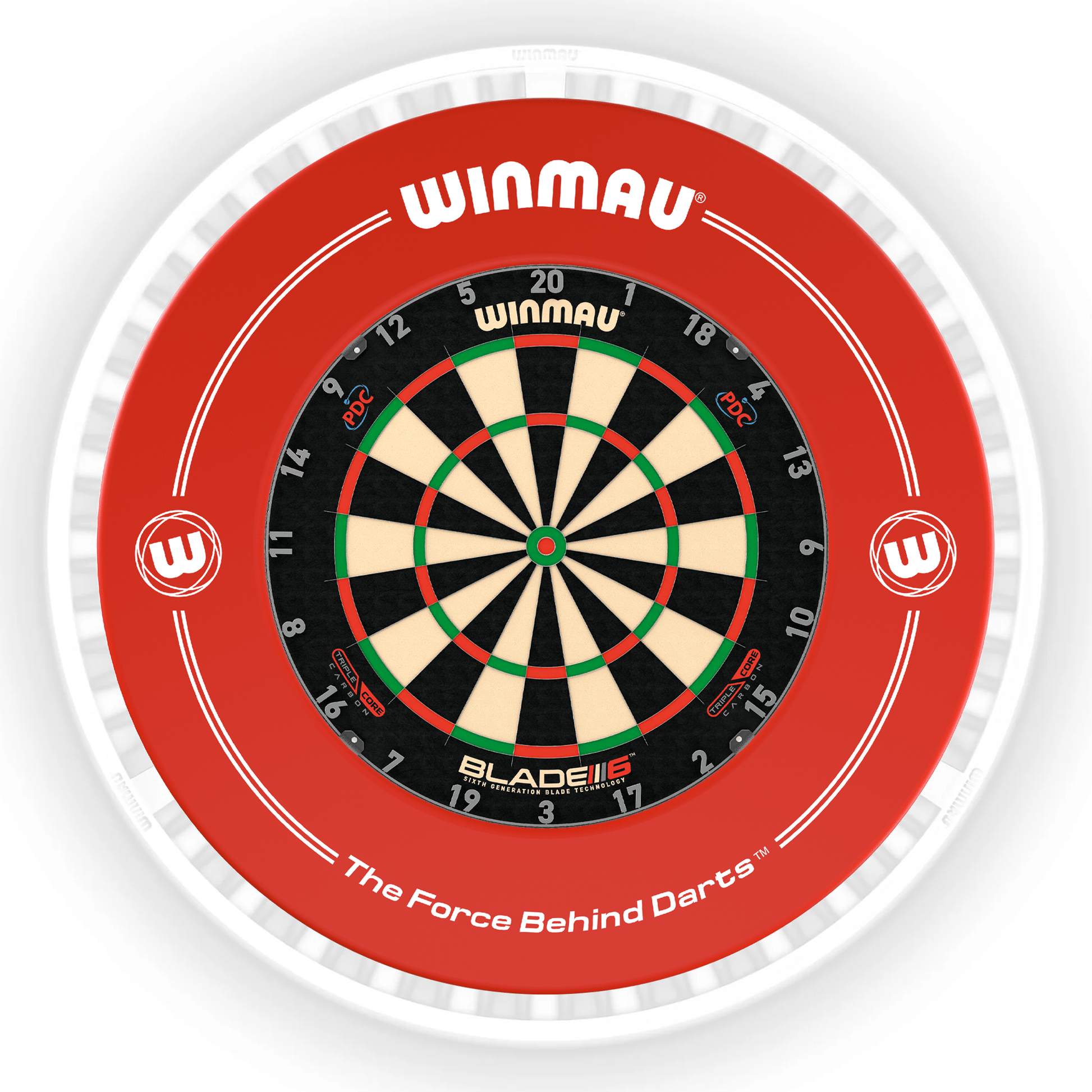 Winmau Blade 6 Dartboard, Surround & Ice White Plasma Light Bundle Blade 6 Triple Core / Red / Winmau Plasma Ice White Boards