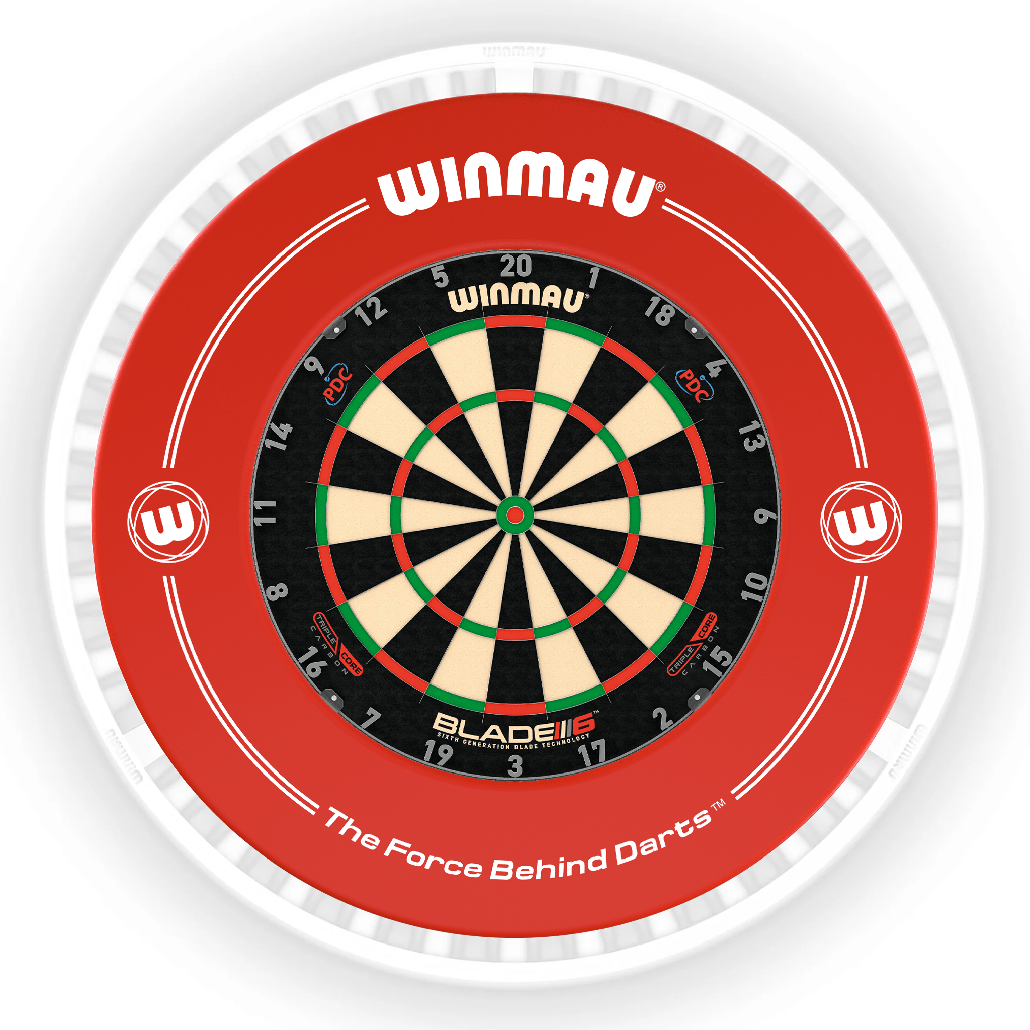 Winmau Blade 6 Dartboard, Surround & Ice White Plasma Light Bundle Blade 6 Triple Core / Red / Winmau Plasma Ice White Boards