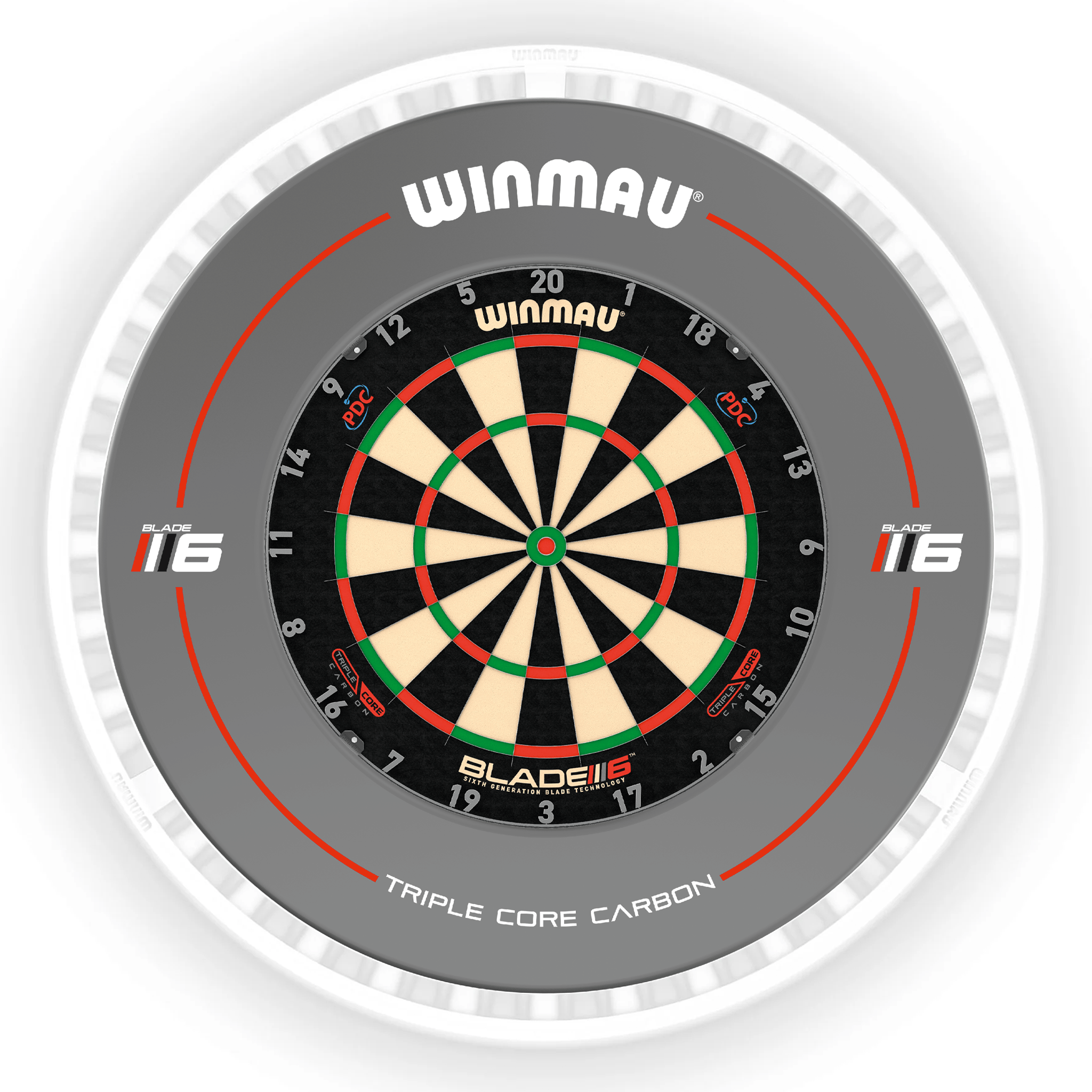 Winmau Blade 6 Dartboard, Surround & Ice White Plasma Light Bundle Blade 6 Triple Core / Triple Core / Winmau Plasma Ice White Boards