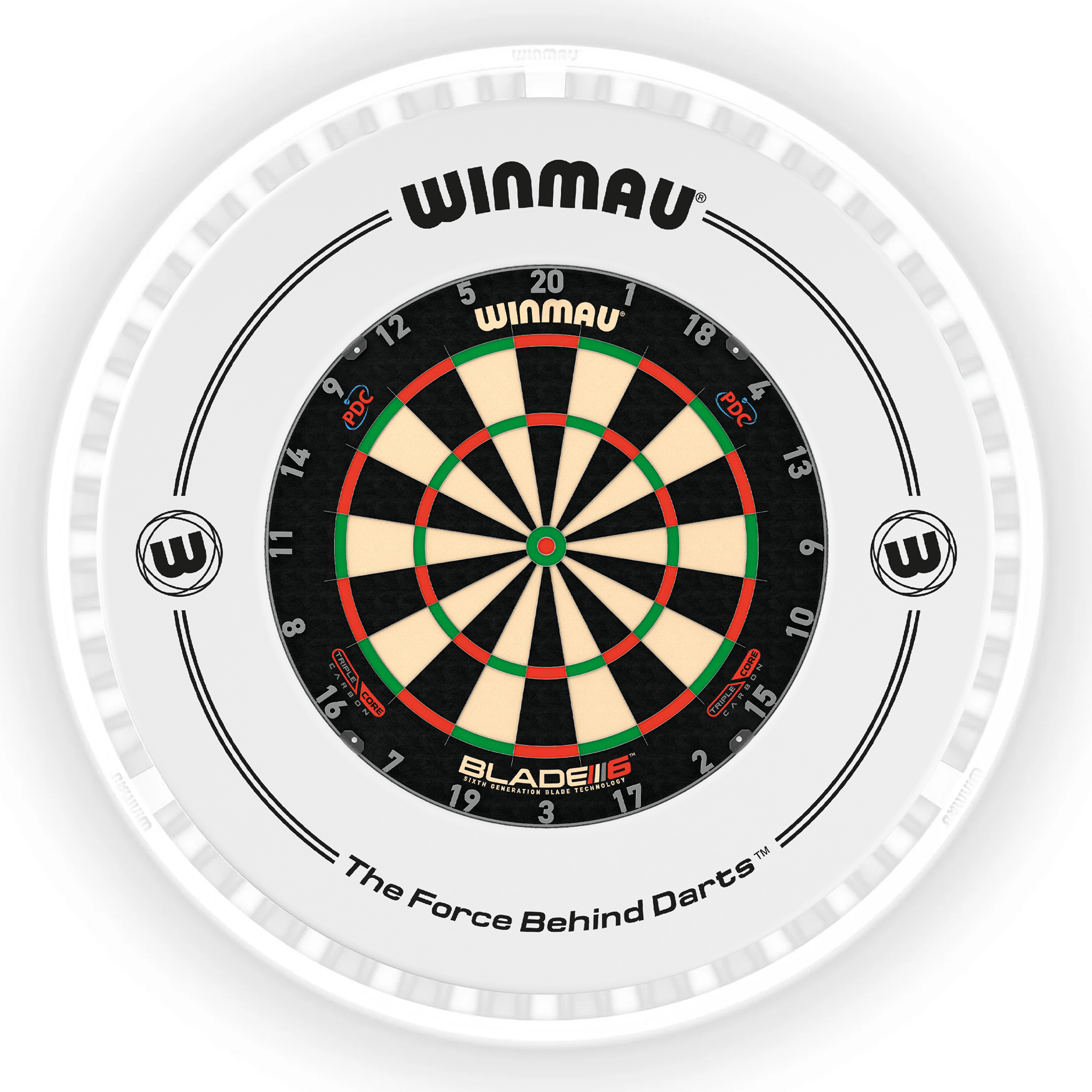 Winmau Blade 6 Dartboard, Surround & Ice White Plasma Light Bundle Blade 6 Triple Core / White / Winmau Plasma Ice White Boards