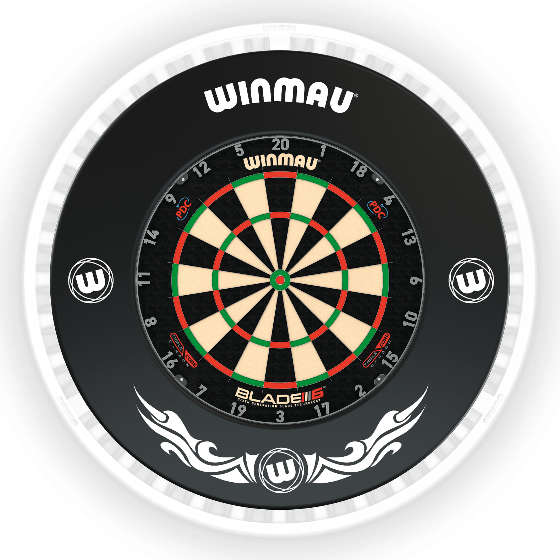 Winmau Blade 6 Dartboard, Surround & Ice White Plasma Light Bundle Blade 6 Triple Core / Xtreme / Winmau Plasma Ice White Boards