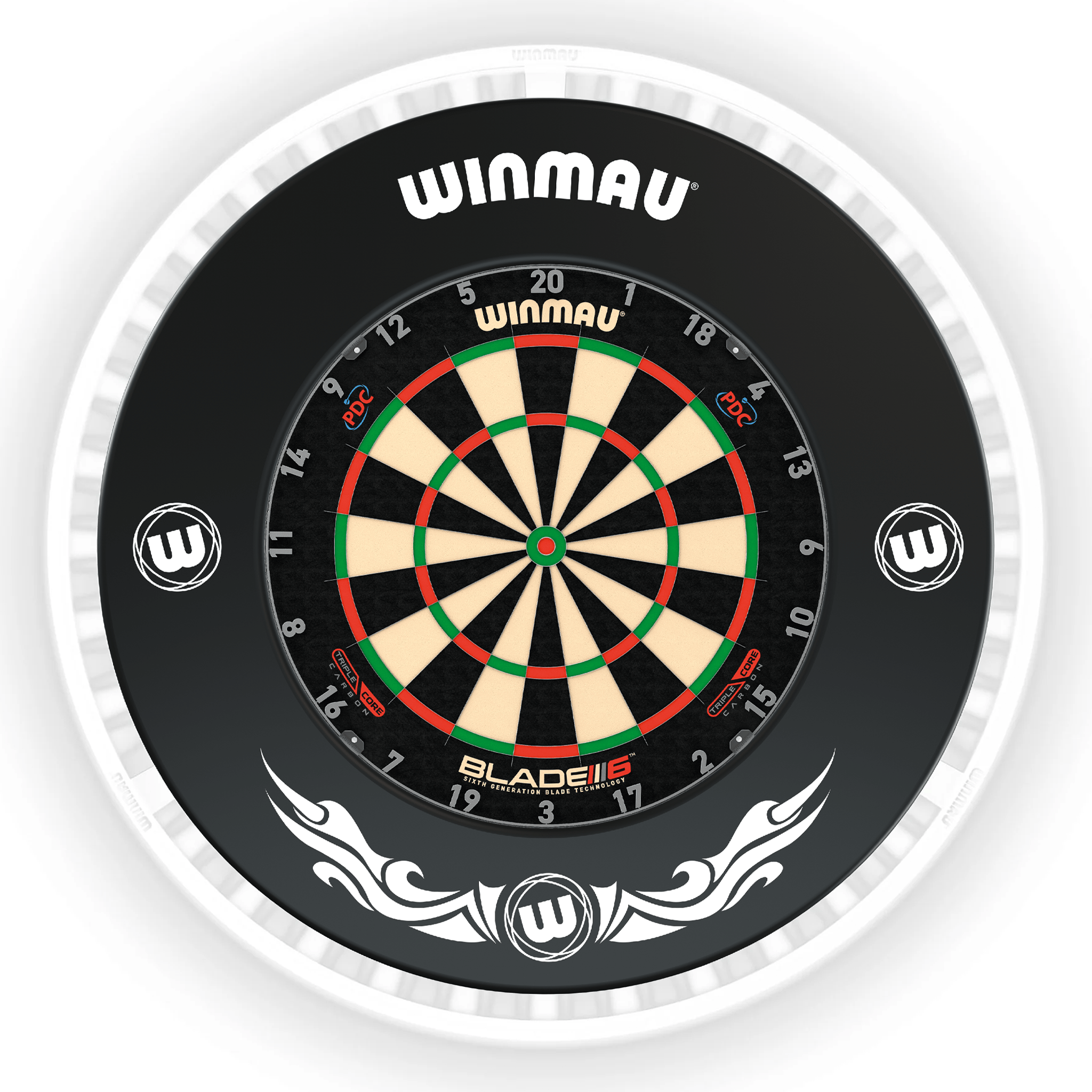 Winmau Blade 6 Dartboard, Surround & Ice White Plasma Light Bundle Blade 6 Triple Core / Xtreme / Winmau Plasma Ice White Boards