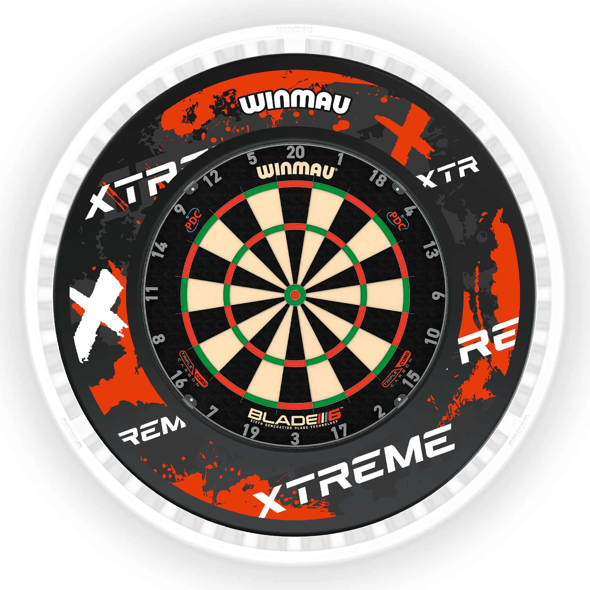 Winmau Blade 6 Dartboard, Surround & Ice White Plasma Light Bundle Boards