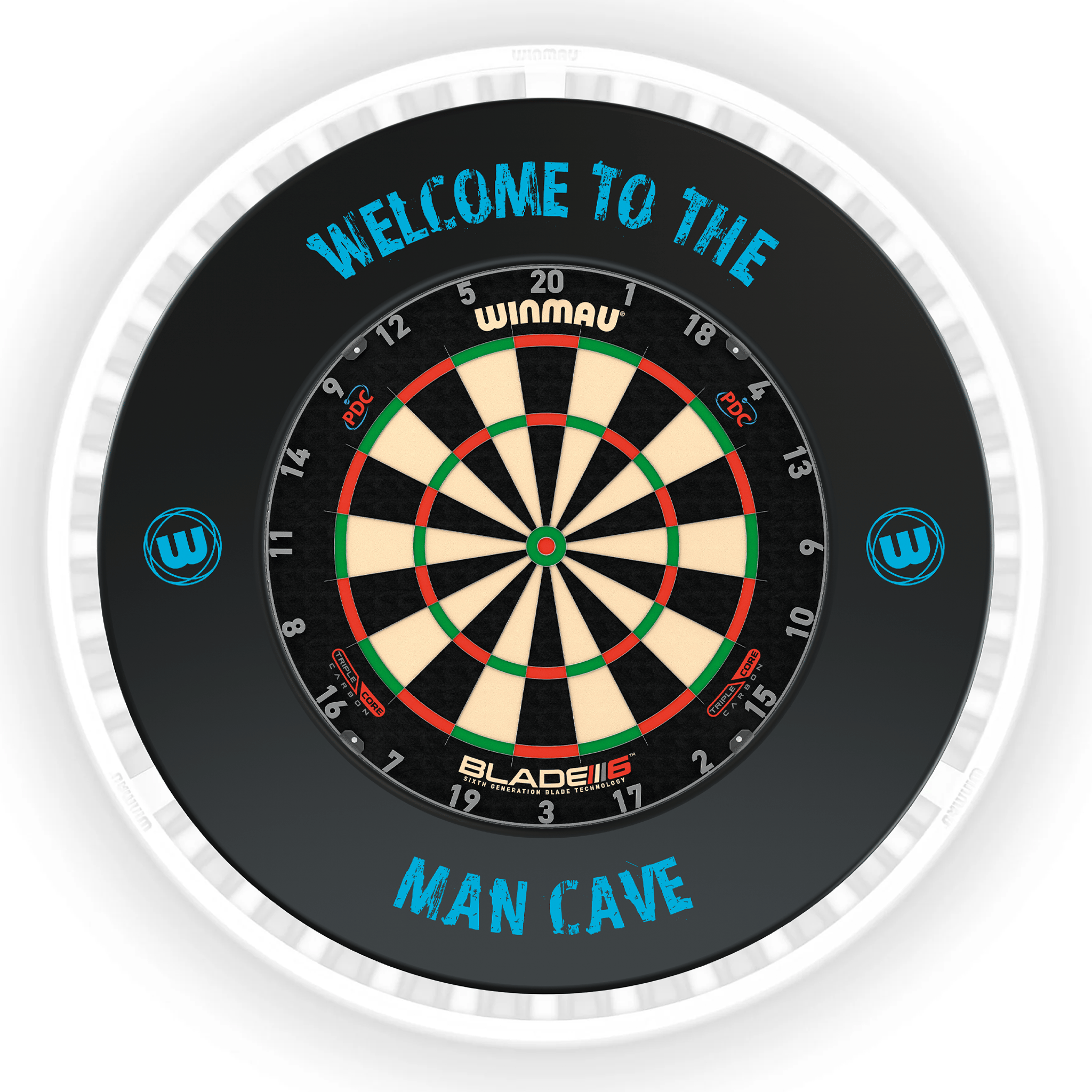 Winmau Blade 6 Dartboard, Surround & Ice White Plasma Light Bundle Boards