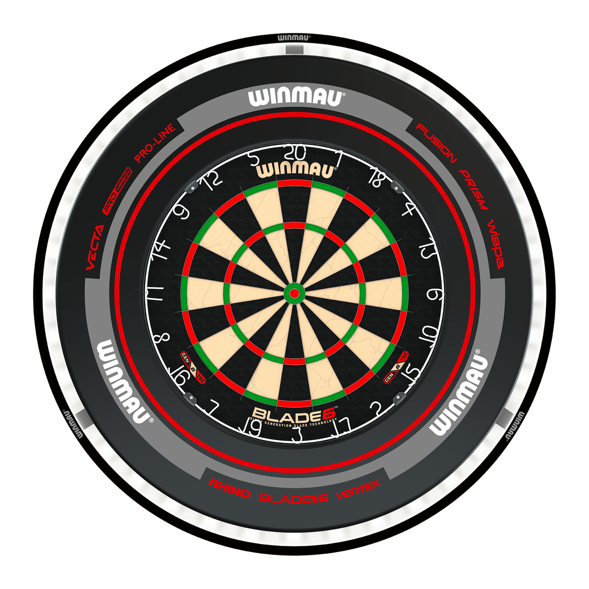Winmau Blade 6 Dartboard, Surround & Plasma Light Bundle Dartboard Bundles