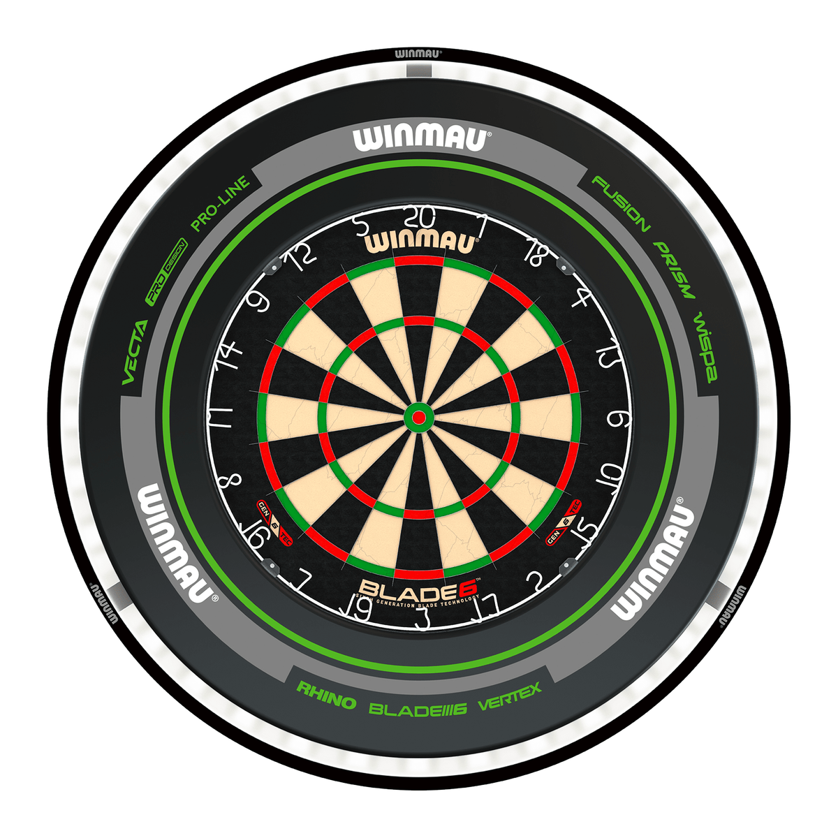 Winmau Blade 6 Dartboard, Surround & Plasma Light Bundle Dartboard Bundles
