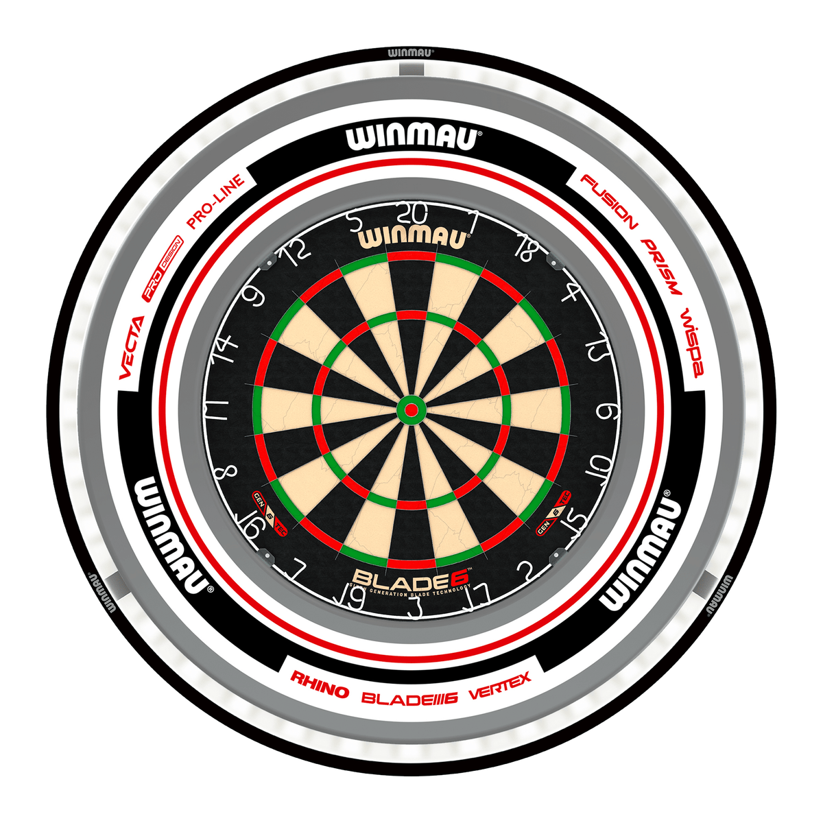 Winmau Blade 6 Dartboard, Surround & Plasma Light Bundle Dartboard Bundles