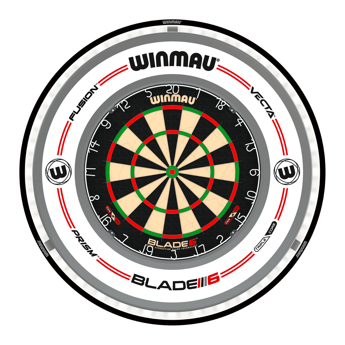Winmau Blade 6 Dartboard, Surround & Plasma Light Bundle Dartboard Bundles