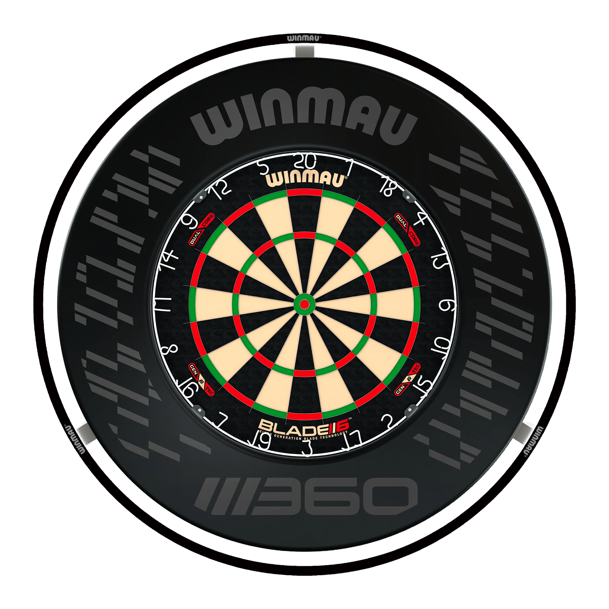 Winmau Blade 6 Dual Core Dartboard, Surround & Black Plasma Light Bundle Blade 6 Dual Core / Blade 360 / Winmau Plasma Black Boards