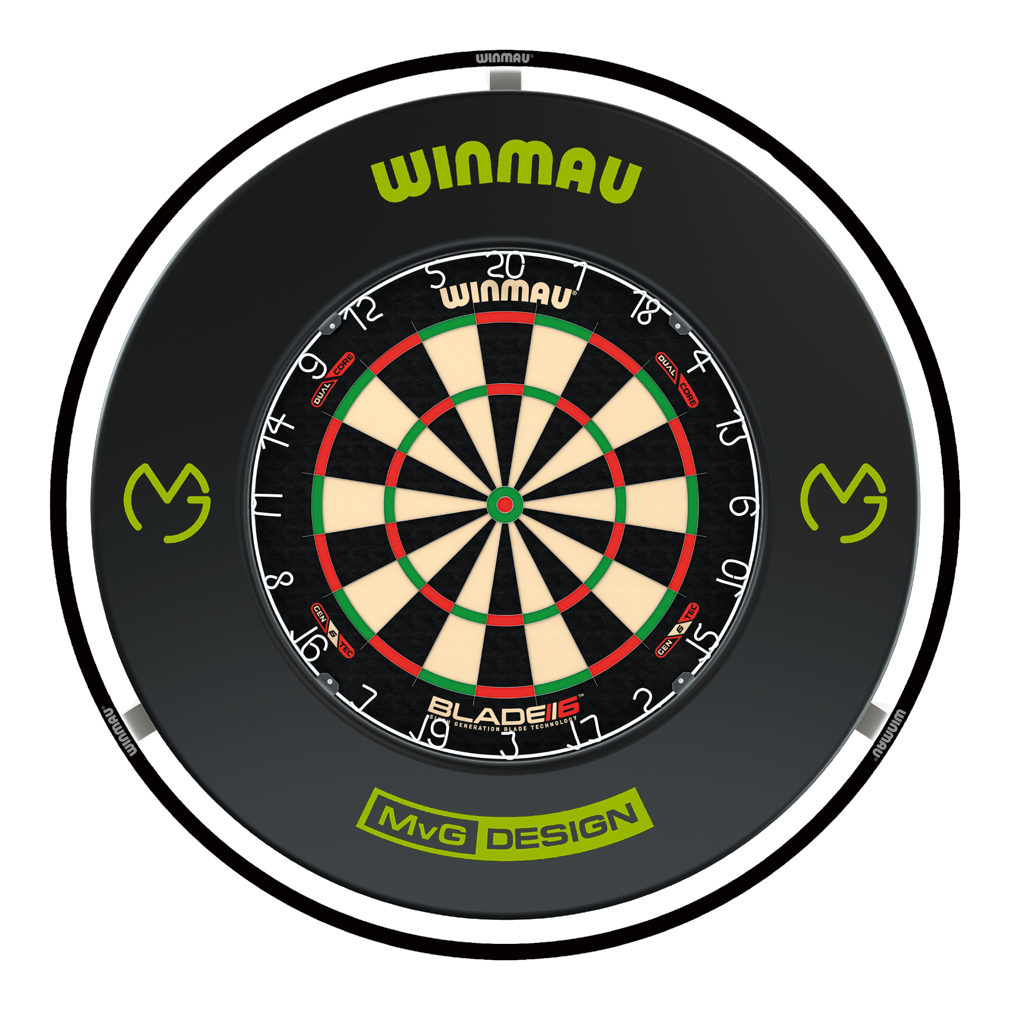 Winmau Blade 6 Dual Core Dartboard, Surround & Black Plasma Light Bundle Blade 6 Dual Core / MvG / Winmau Plasma Black Boards
