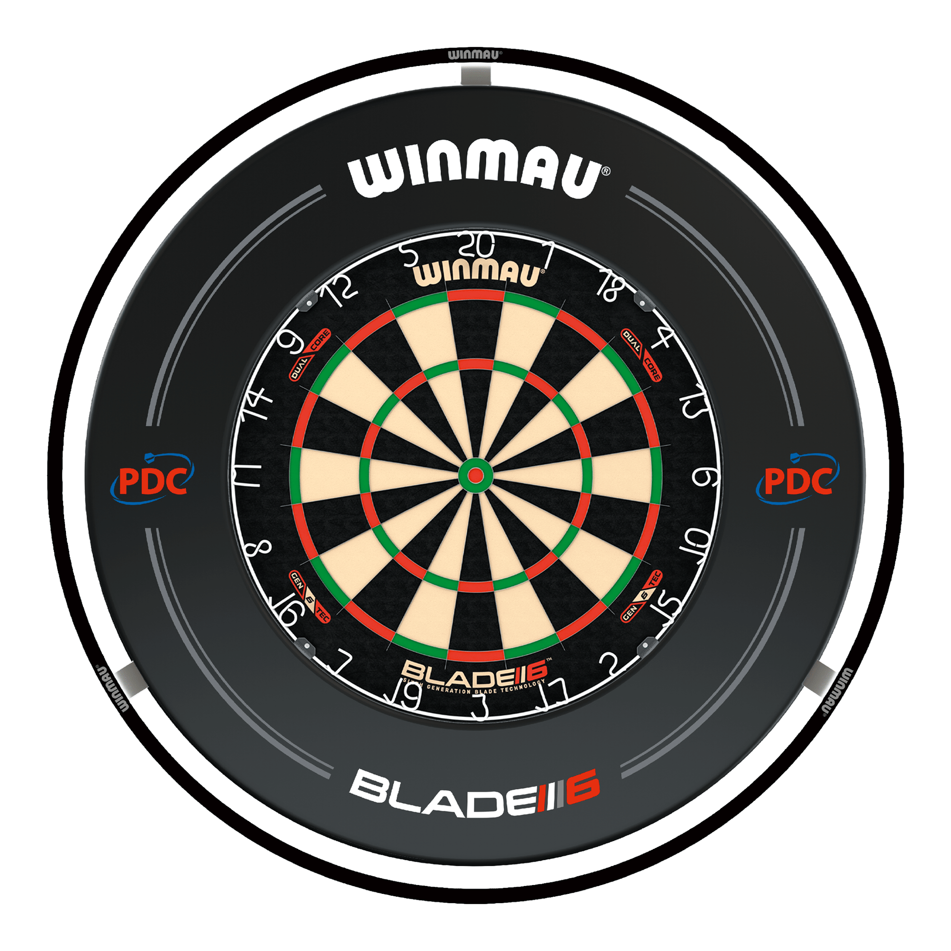 Winmau Blade 6 Dual Core Dartboard, Surround & Black Plasma Light Bundle Blade 6 Dual Core / PDC Black / Winmau Plasma Black Boards
