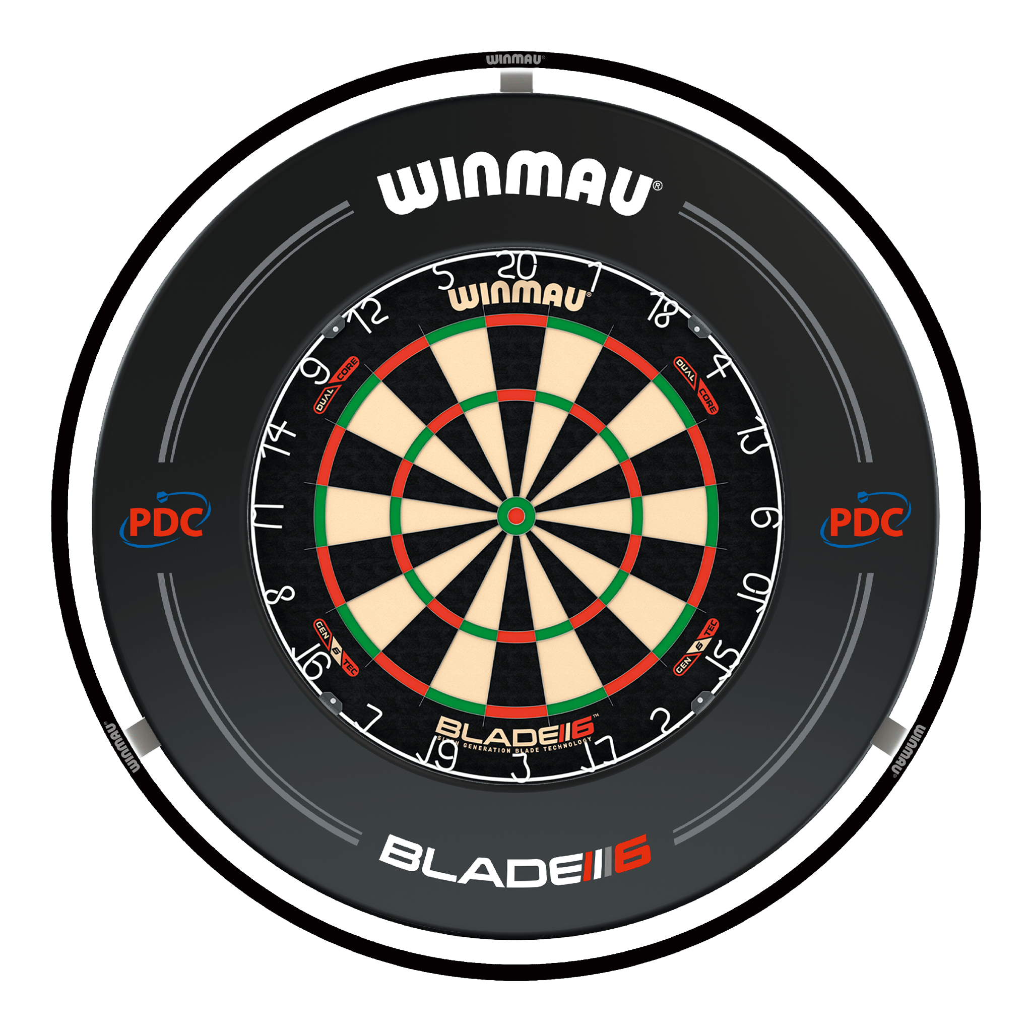 Winmau Blade 6 Dual Core Dartboard, Surround & Black Plasma Light Bundle Blade 6 Dual Core / PDC Black / Winmau Plasma Black Boards