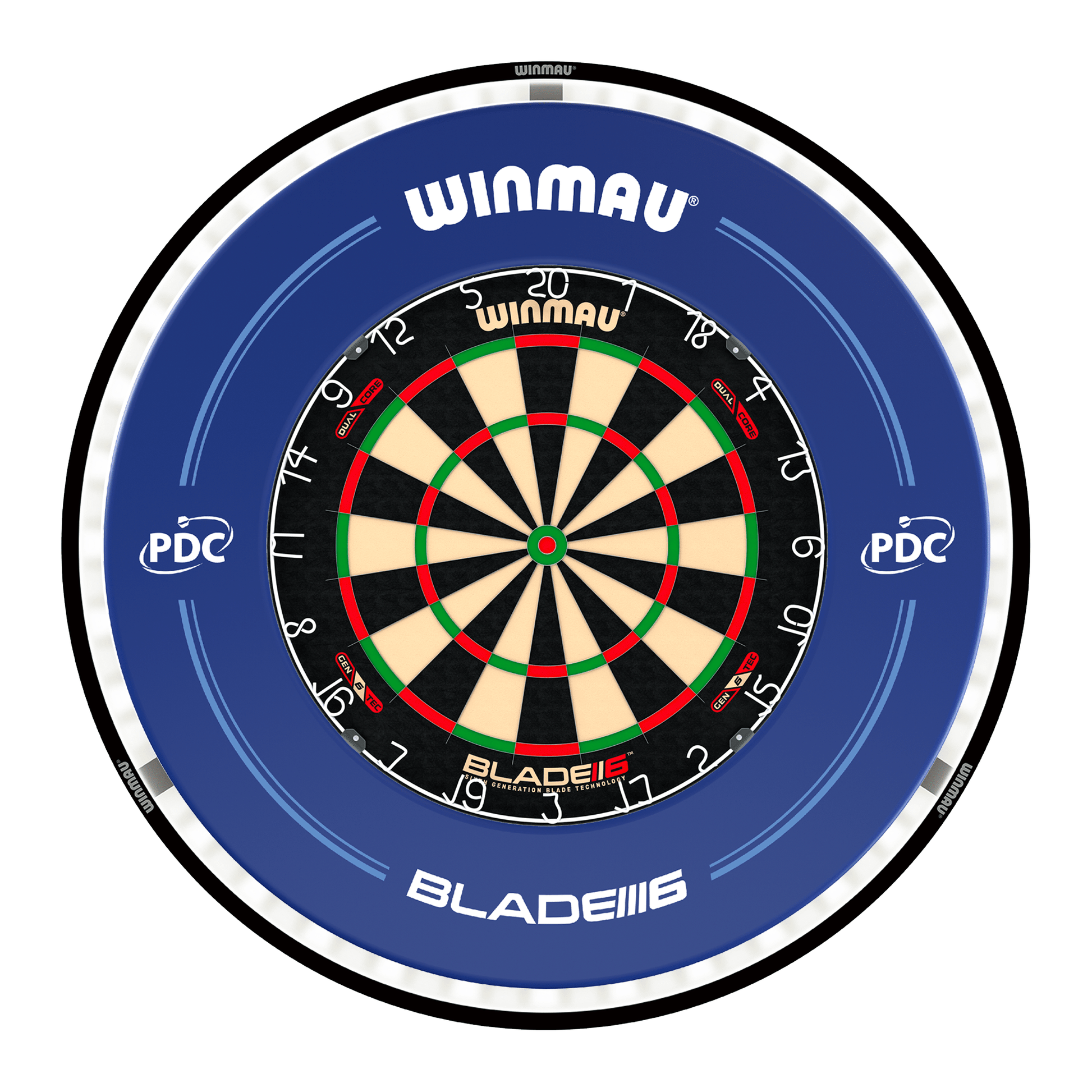 Winmau Blade 6 Dual Core Dartboard, Surround & Black Plasma Light Bundle Blade 6 Dual Core / PDC Blue / Winmau Plasma Black Boards