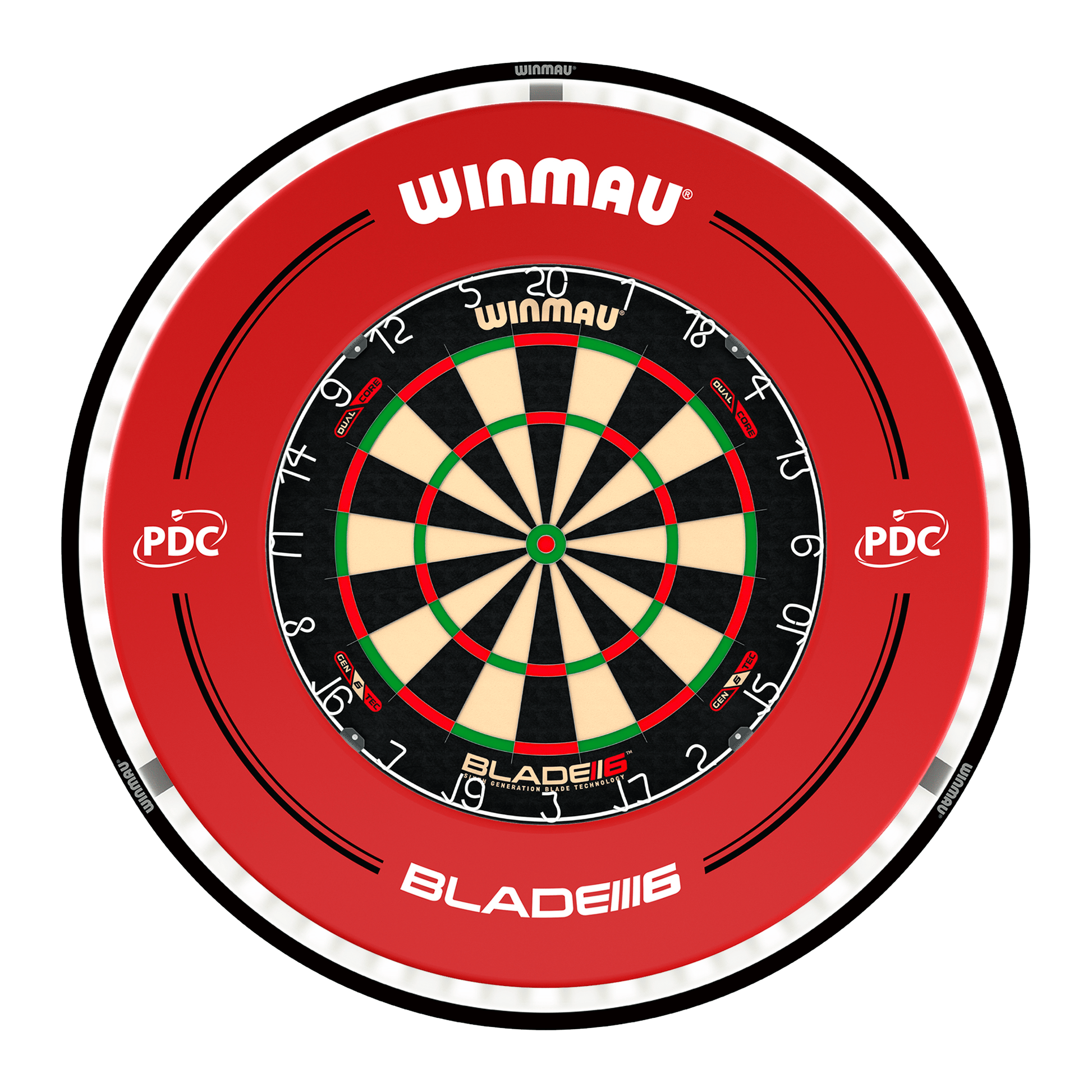 Winmau Blade 6 Dual Core Dartboard, Surround & Black Plasma Light Bundle Blade 6 Dual Core / PDC Red / Winmau Plasma Black Boards