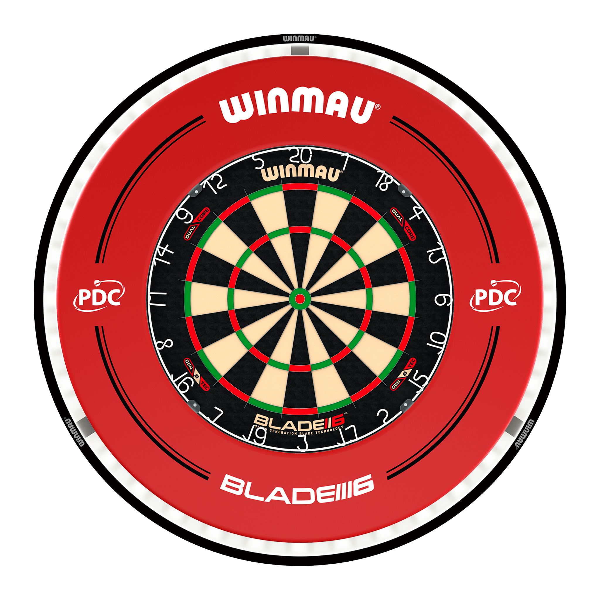 Winmau Blade 6 Dual Core Dartboard, Surround & Black Plasma Light Bundle Blade 6 Dual Core / PDC Red / Winmau Plasma Black Boards