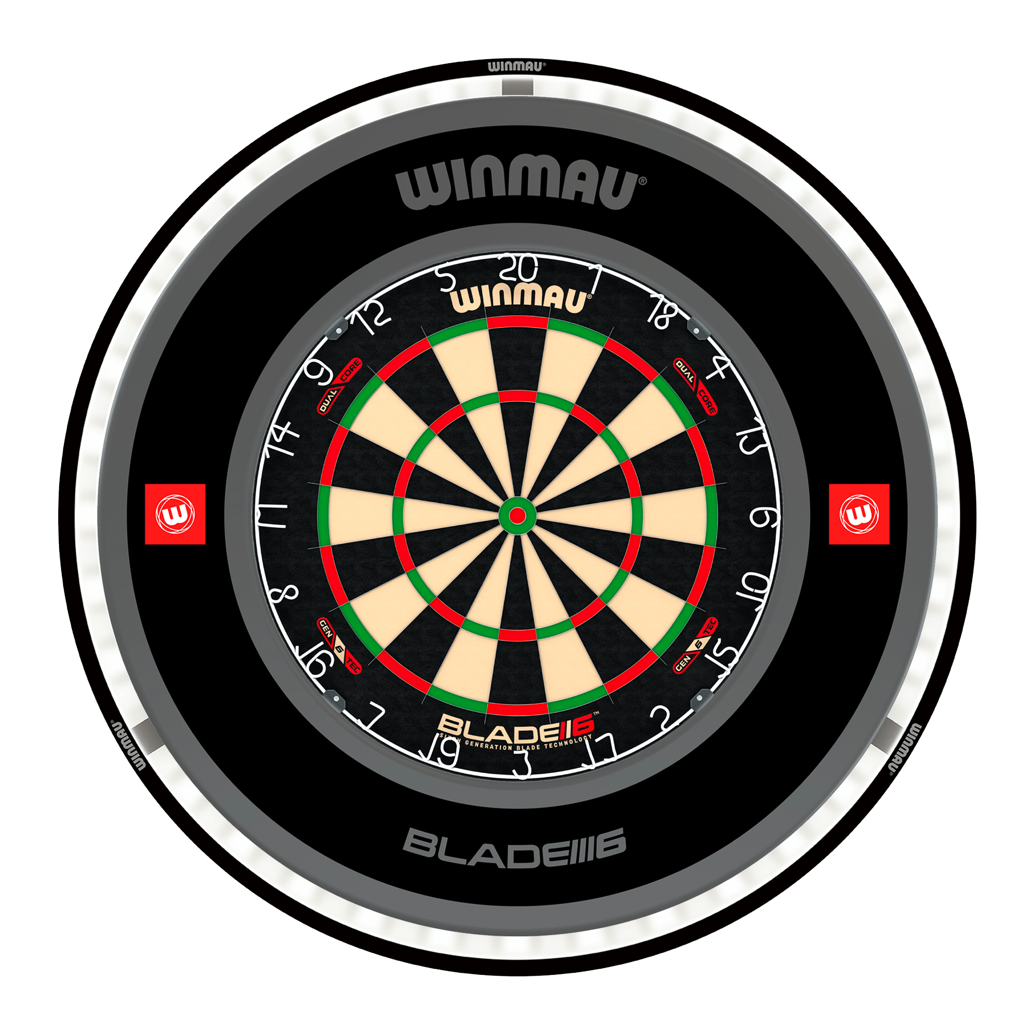 Winmau Blade 6 Dual Core Dartboard, Surround & Black Plasma Light Bundle Blade 6 Dual Core / Pro 1.0 Black / Winmau Plasma Black Boards