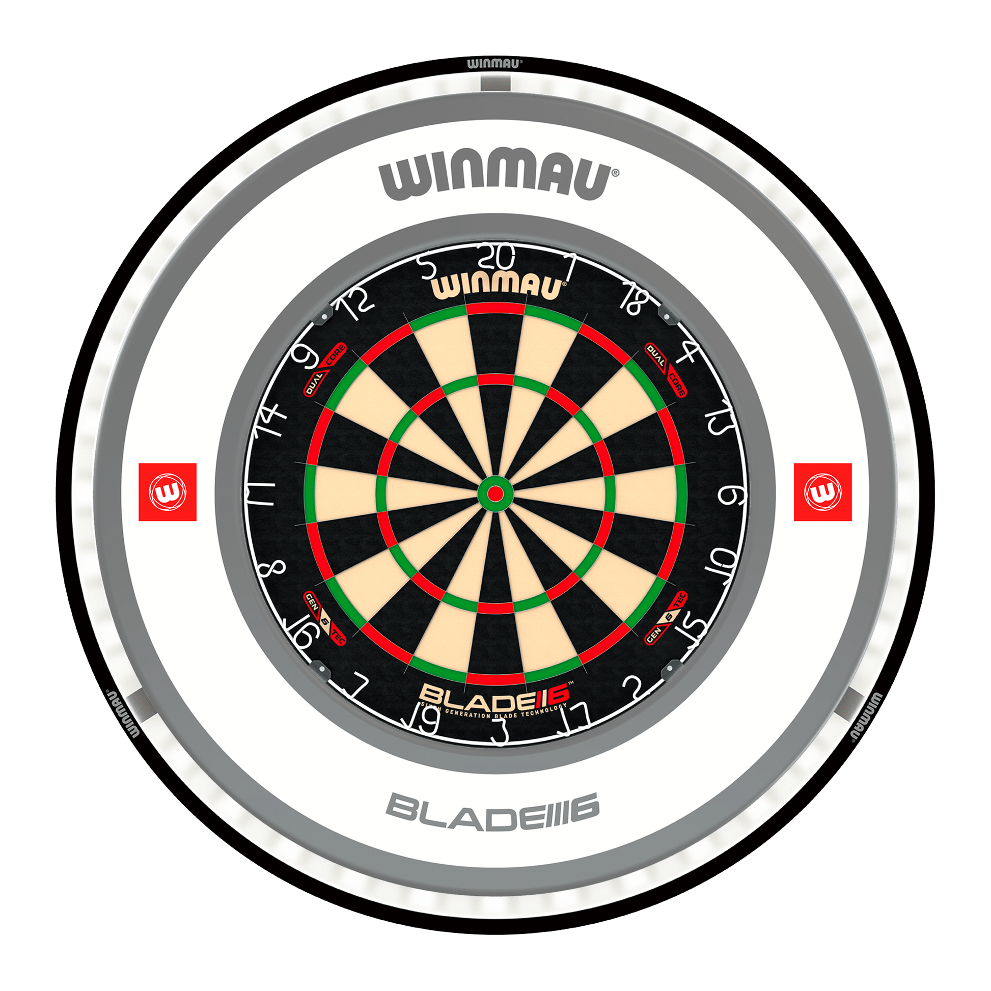 Winmau Blade 6 Dual Core Dartboard, Surround & Black Plasma Light Bundle Blade 6 Dual Core / Pro 1.0 White / Winmau Plasma Black Boards