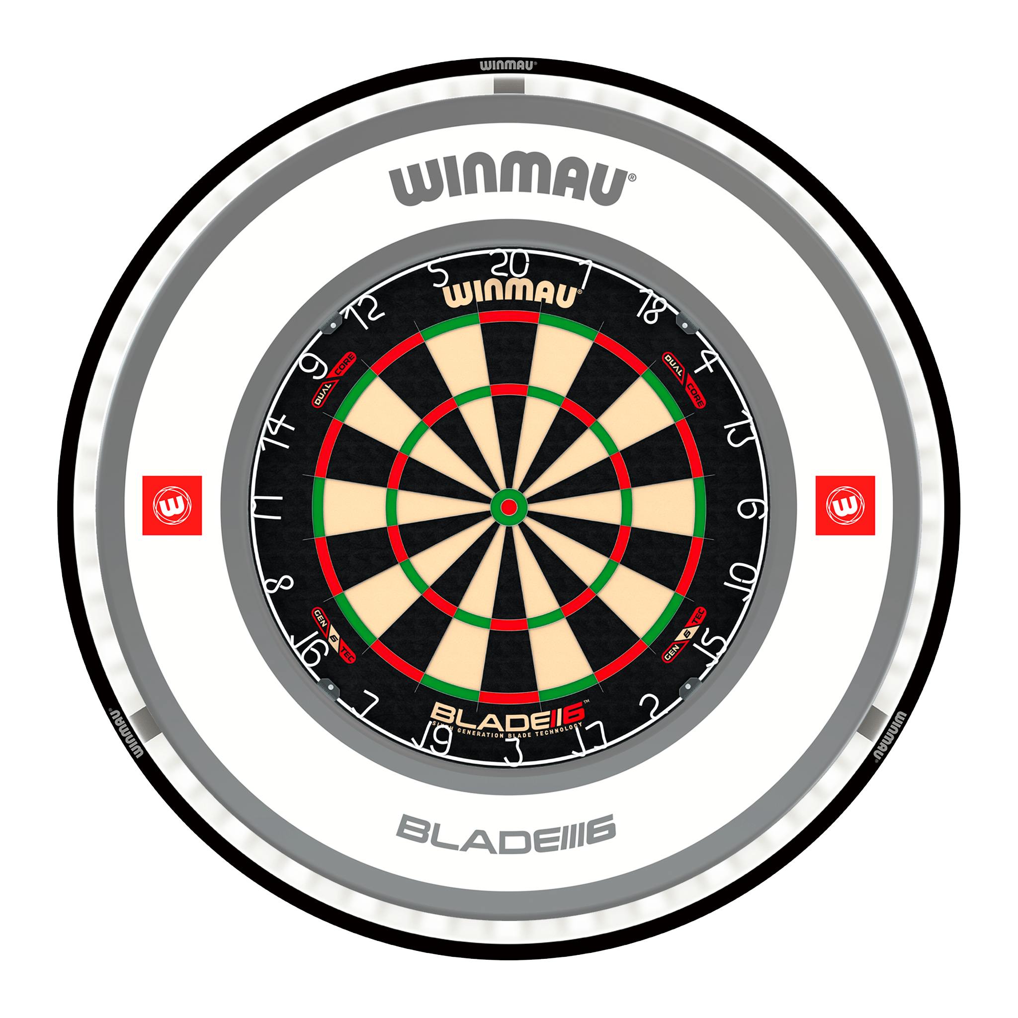 Winmau Blade 6 Dual Core Dartboard, Surround & Black Plasma Light Bundle Blade 6 Dual Core / Pro 1.0 White / Winmau Plasma Black Boards