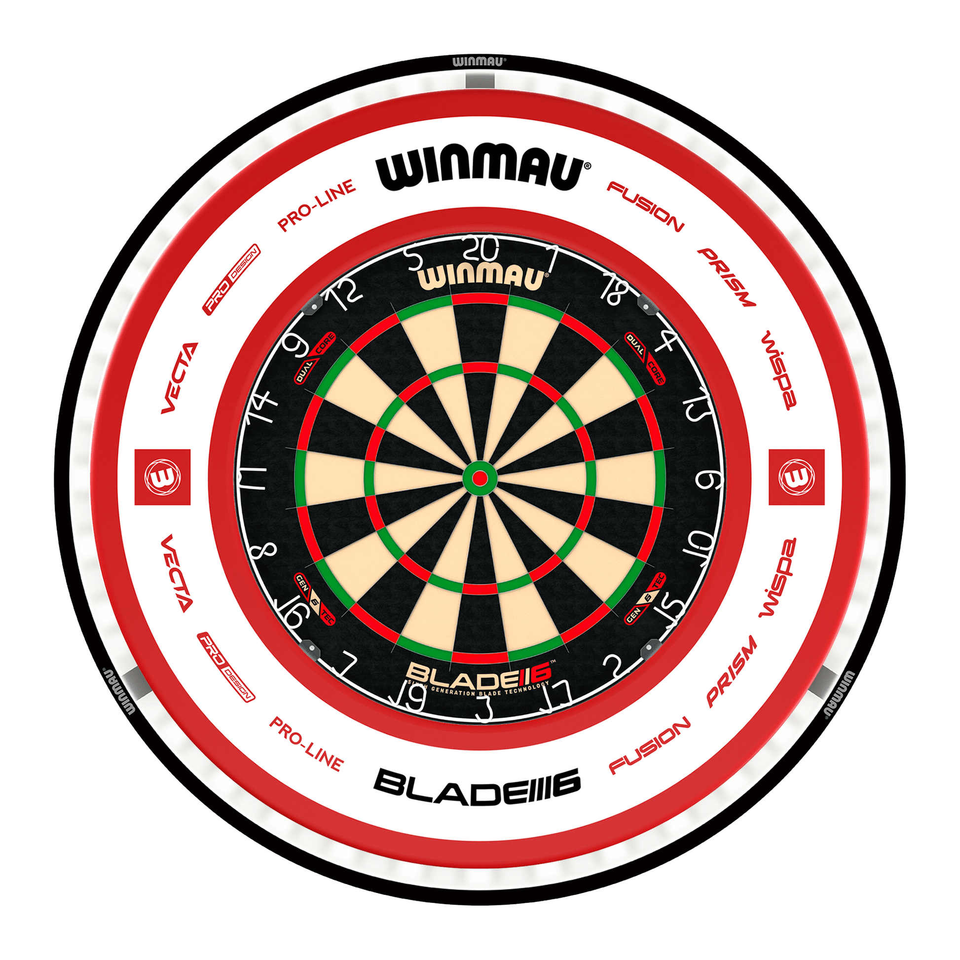 Winmau Blade 6 Dual Core Dartboard, Surround & Black Plasma Light Bundle Blade 6 Dual Core / Pro 2.0 Red / Winmau Plasma Black Boards