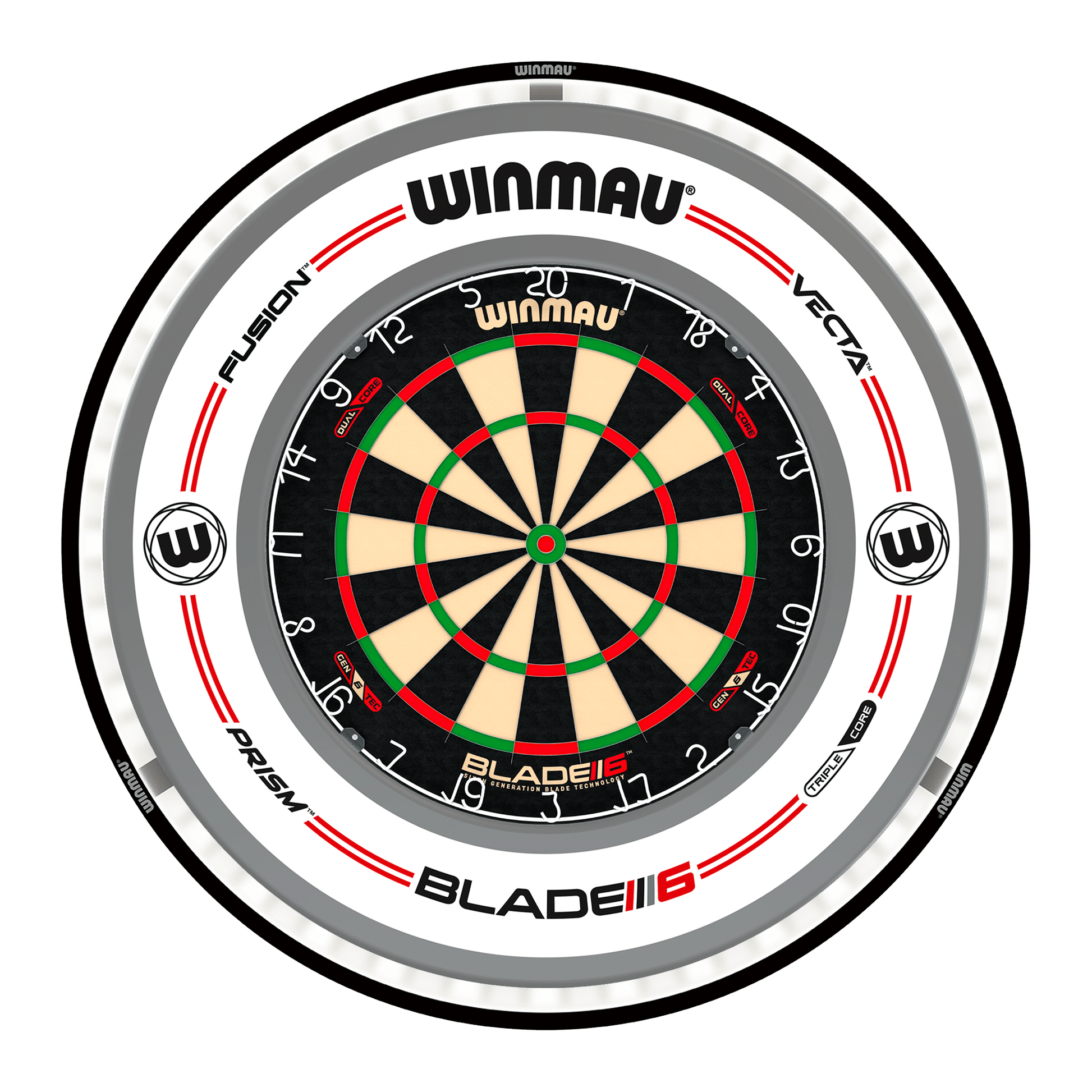 Winmau Blade 6 Dual Core Dartboard, Surround & Black Plasma Light Bundle Blade 6 Dual Core / Pro-Line White / Winmau Plasma Black Boards