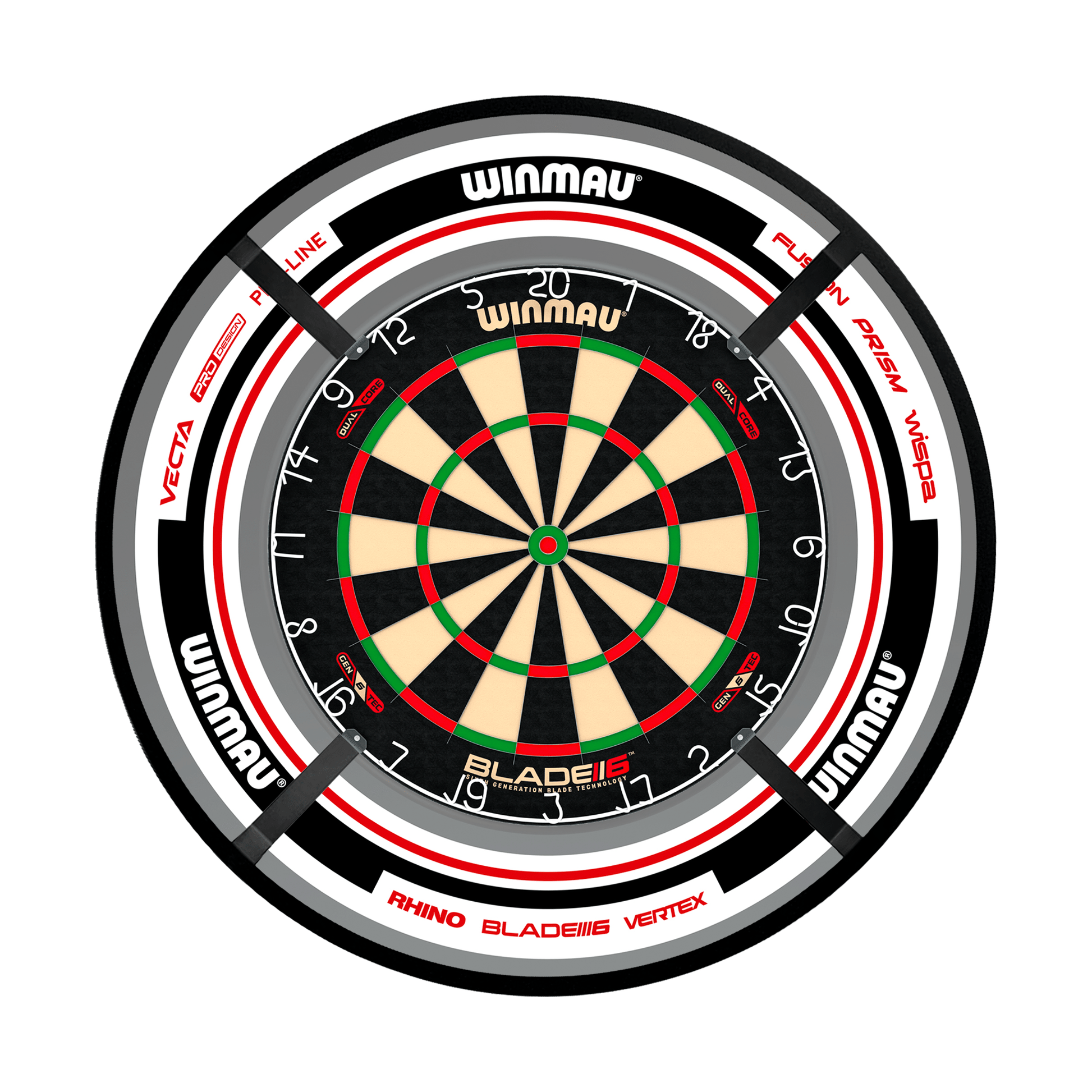 Winmau Blade 6 Dual Core Dartboard, Surround & Corona Light Bundle Blade 6 Dual Core / Advance White/Red / Target Corona Vision Boards