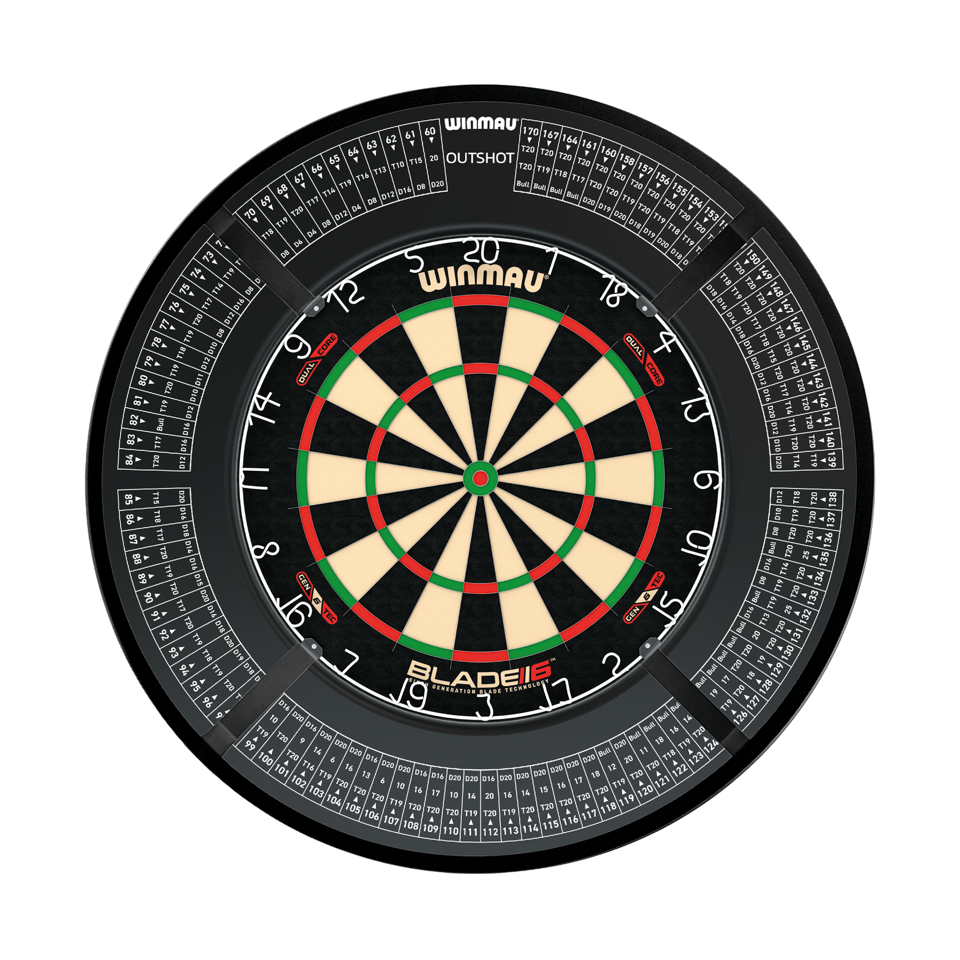 Winmau Blade 6 Dual Core Dartboard, Surround & Corona Light Bundle Blade 6 Dual Core / Out Shot / Target Corona Vision Boards