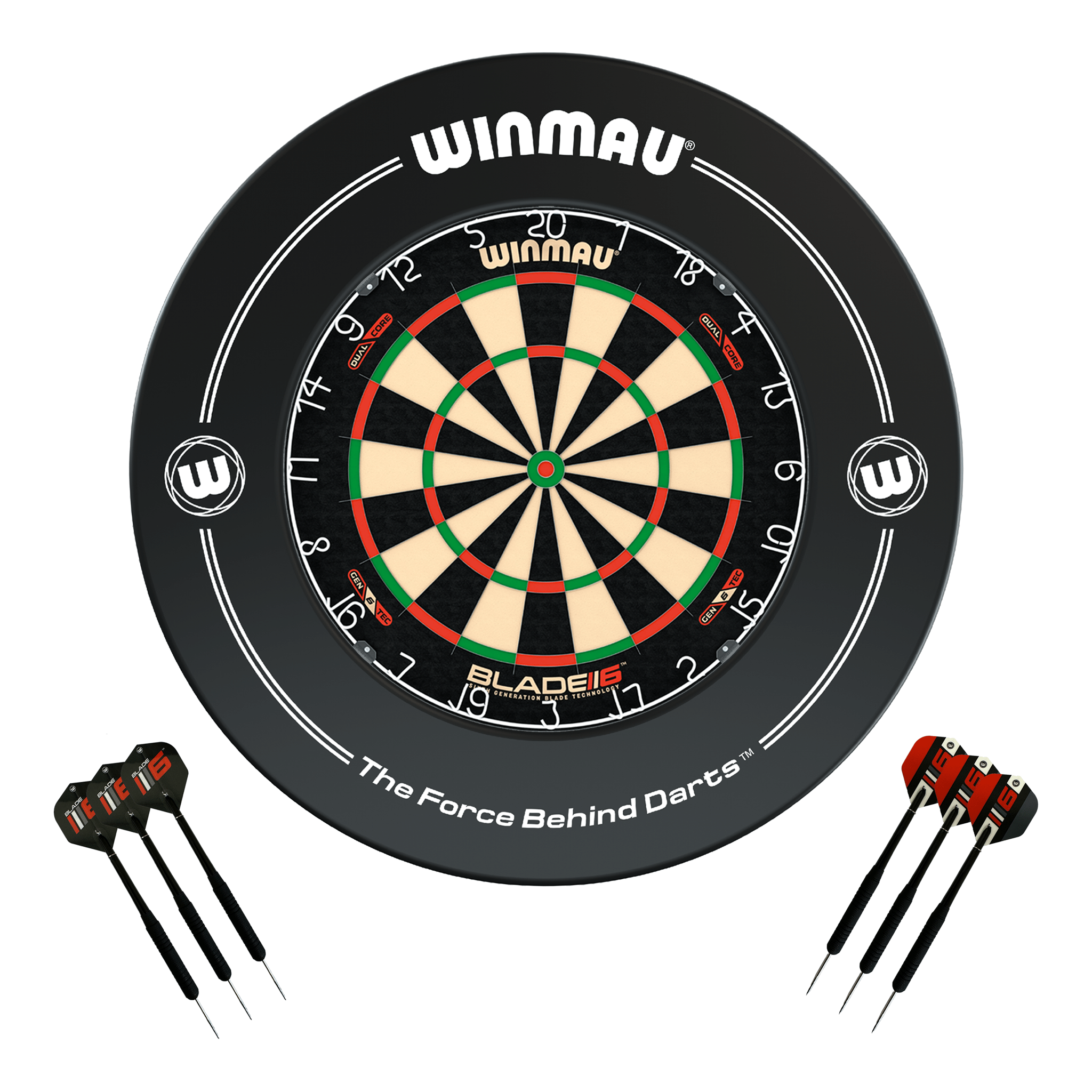 Winmau Blade 6 Dual Core Dartboard, Surround & Darts - Complete Darts Set Blade 6 Dual Core / Black Boards