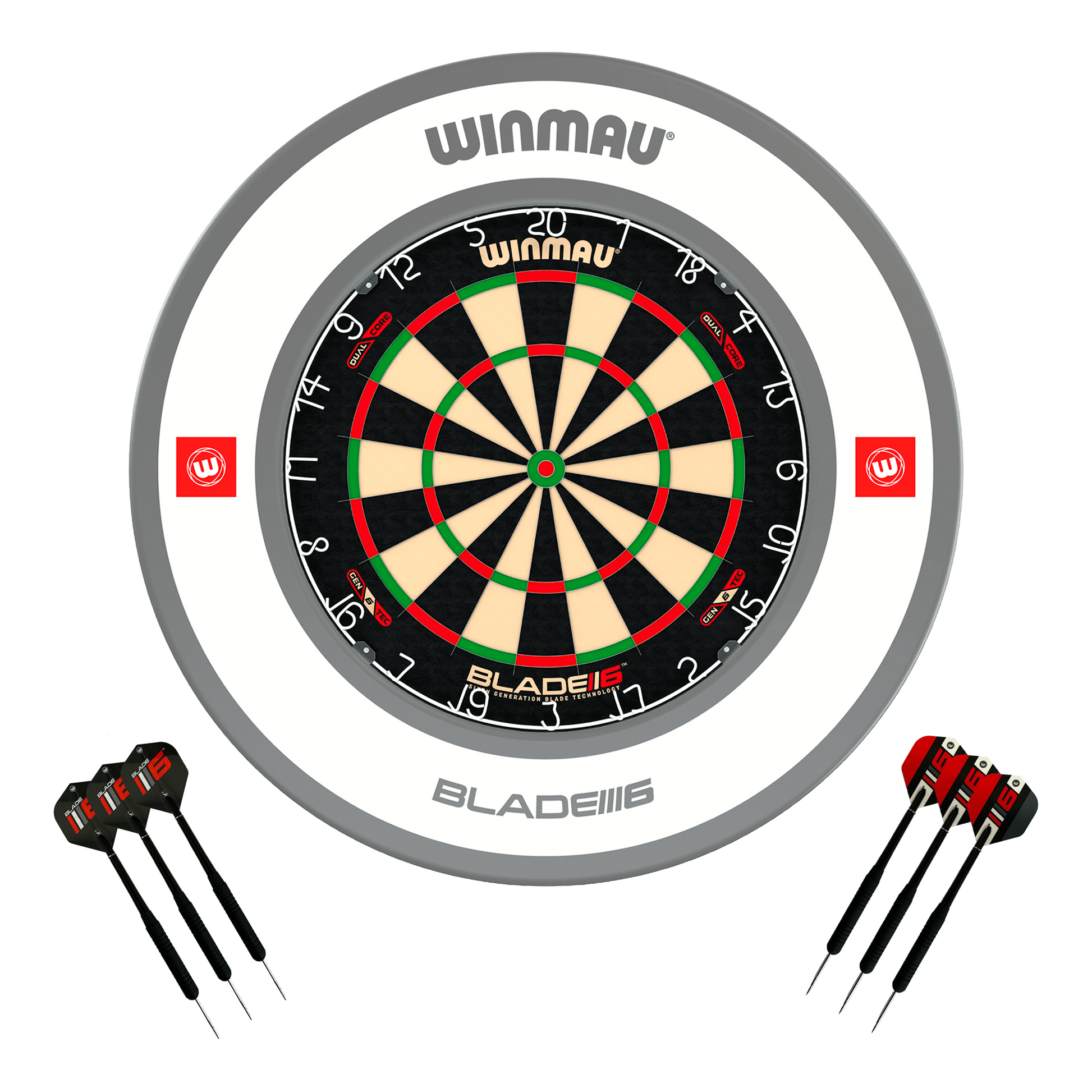 Winmau Blade 6 Dual Core Dartboard, Surround & Darts - Complete Darts Set Blade 6 Dual Core / Pro 1.0 White Boards