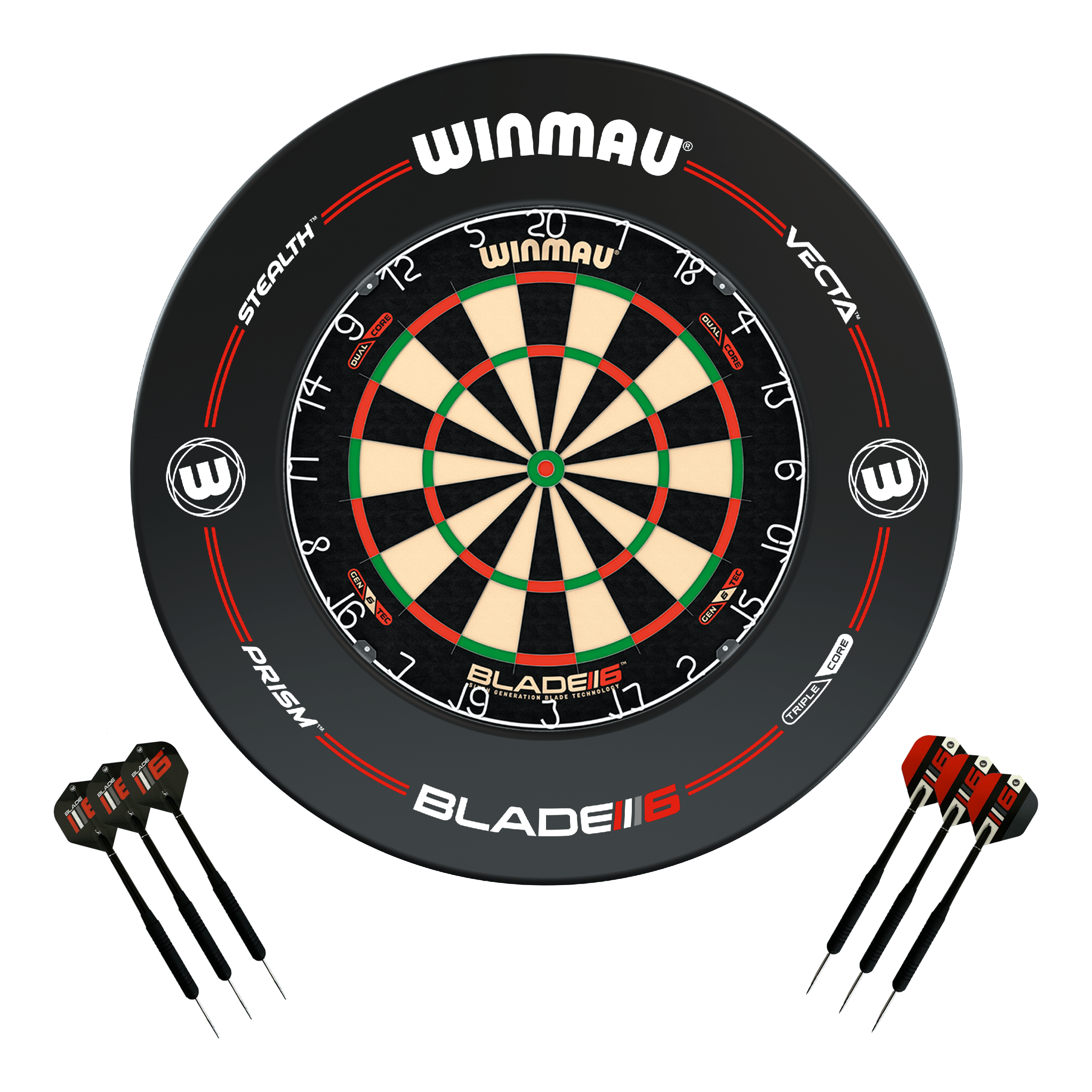Winmau Blade 6 Dual Core Dartboard, Surround & Darts - Complete Darts Set Blade 6 Dual Core / Pro-Line Black Boards