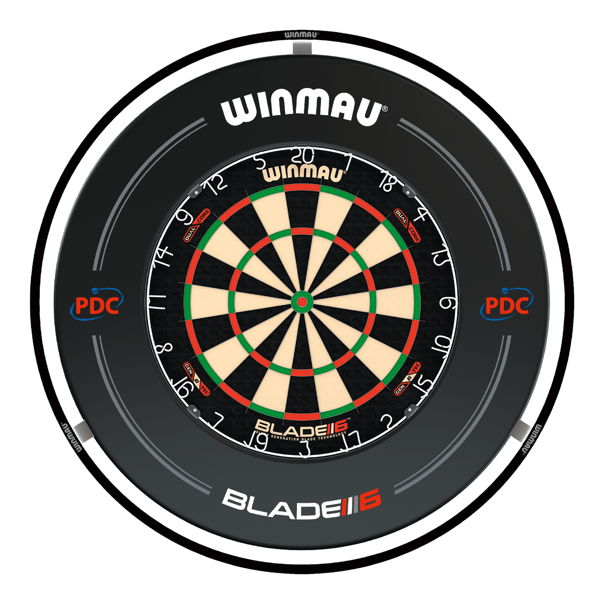 Winmau Blade 6 Dual Core Dartboard, Surround & Plasma Light Bundle Dartboard Bundles