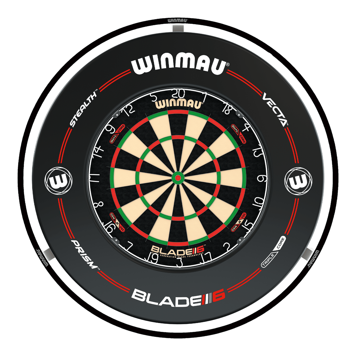 Winmau Blade 6 Dual Core Dartboard, Surround & Plasma Light Bundle Dartboard Bundles