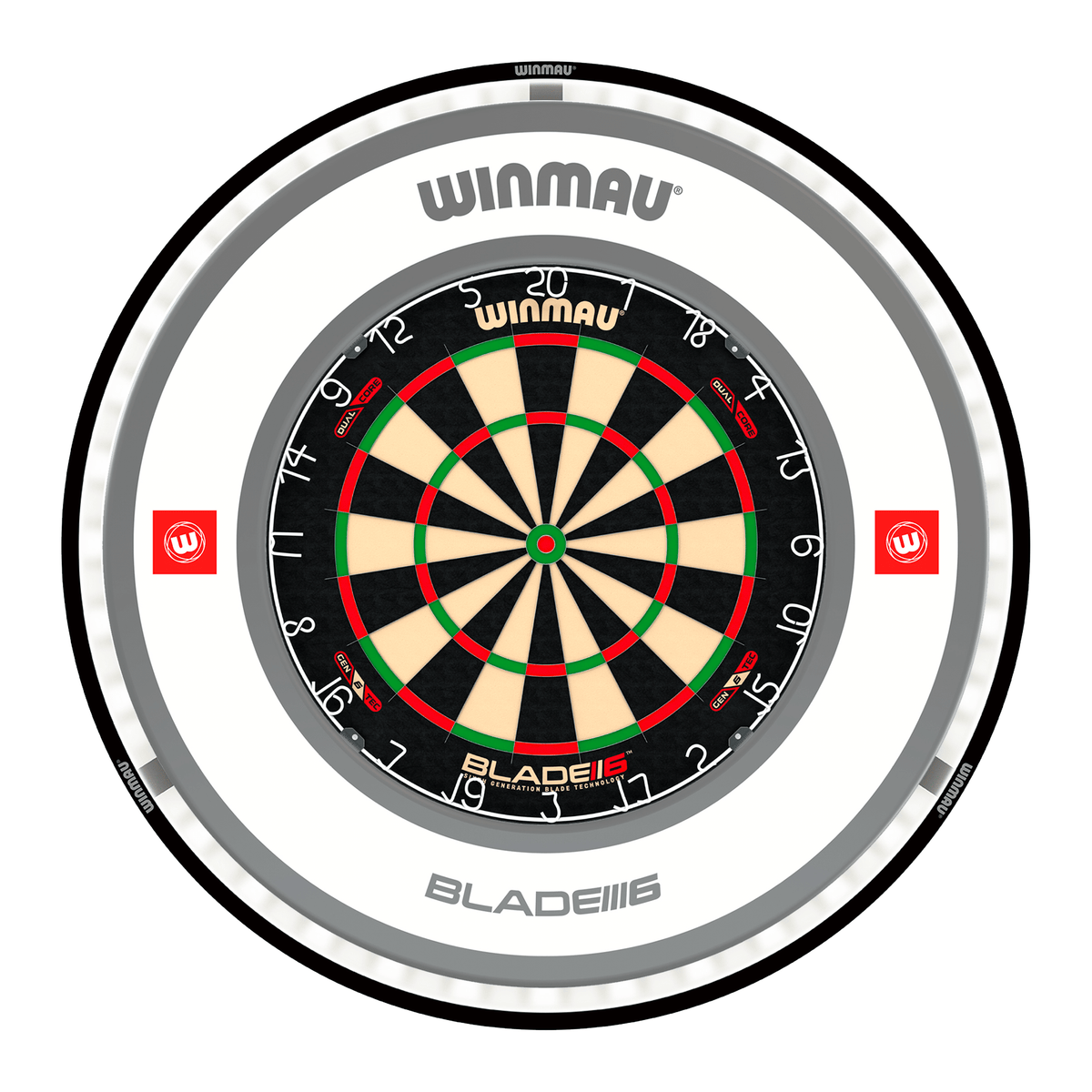 Winmau Blade 6 Dual Core Dartboard, Surround & Plasma Light Bundle Dartboard Bundles