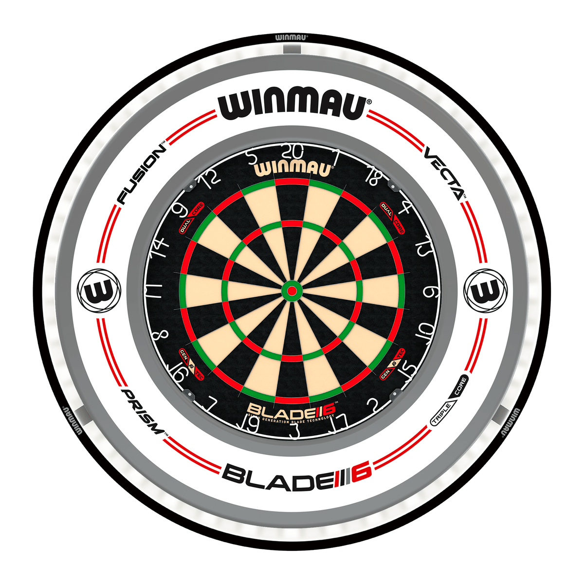Winmau Blade 6 Dual Core Dartboard, Surround & Plasma Light Bundle Dartboard Bundles