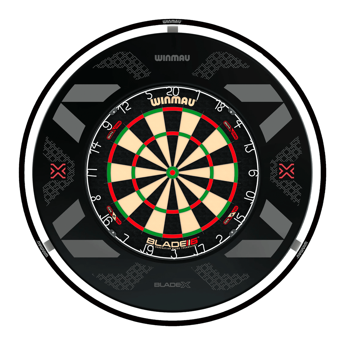 Winmau Blade 6 Dual Core Dartboard, Surround & Plasma Light Bundle Dartboard Bundles