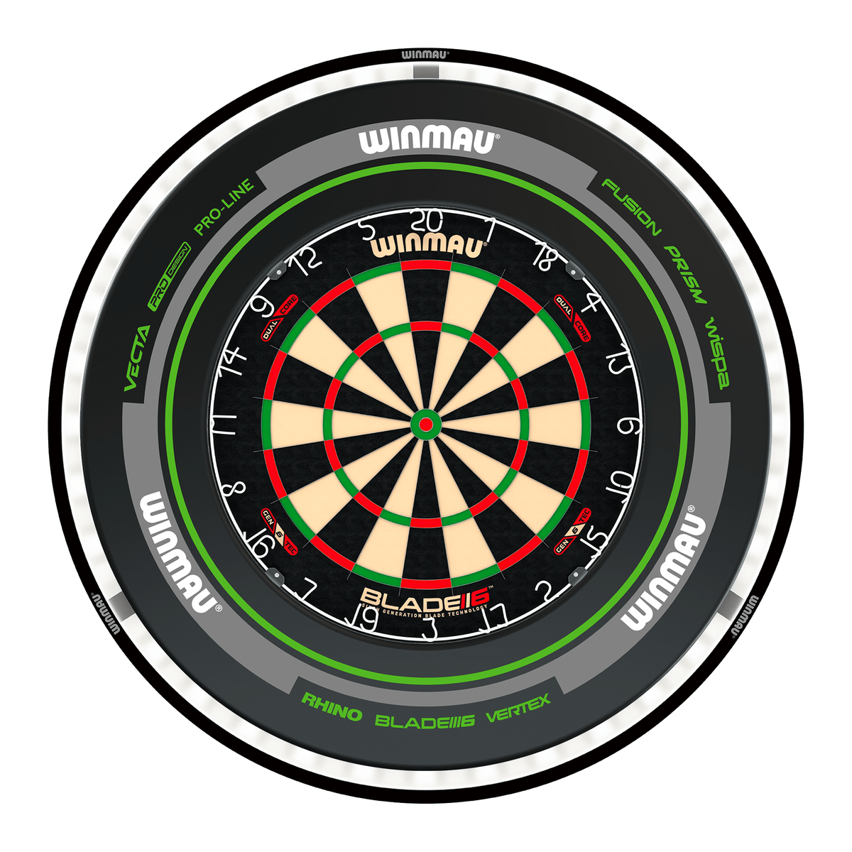 Winmau Blade 6 Dual Core Dartboard, Surround & Plasma Light Bundle Dartboard Bundles