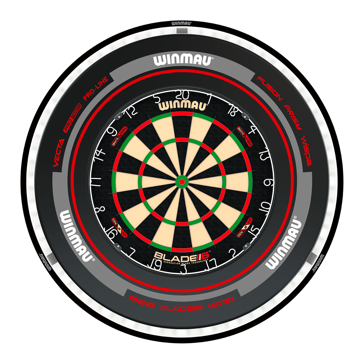 Winmau Blade 6 Dual Core Dartboard, Surround & Plasma Light Bundle Dartboard Bundles