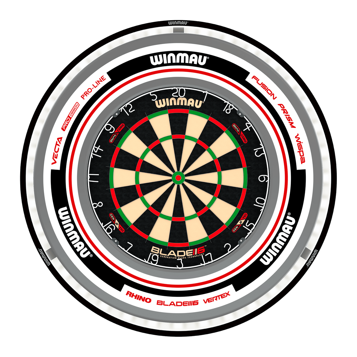 Winmau Blade 6 Dual Core Dartboard, Surround & Plasma Light Bundle Dartboard Bundles