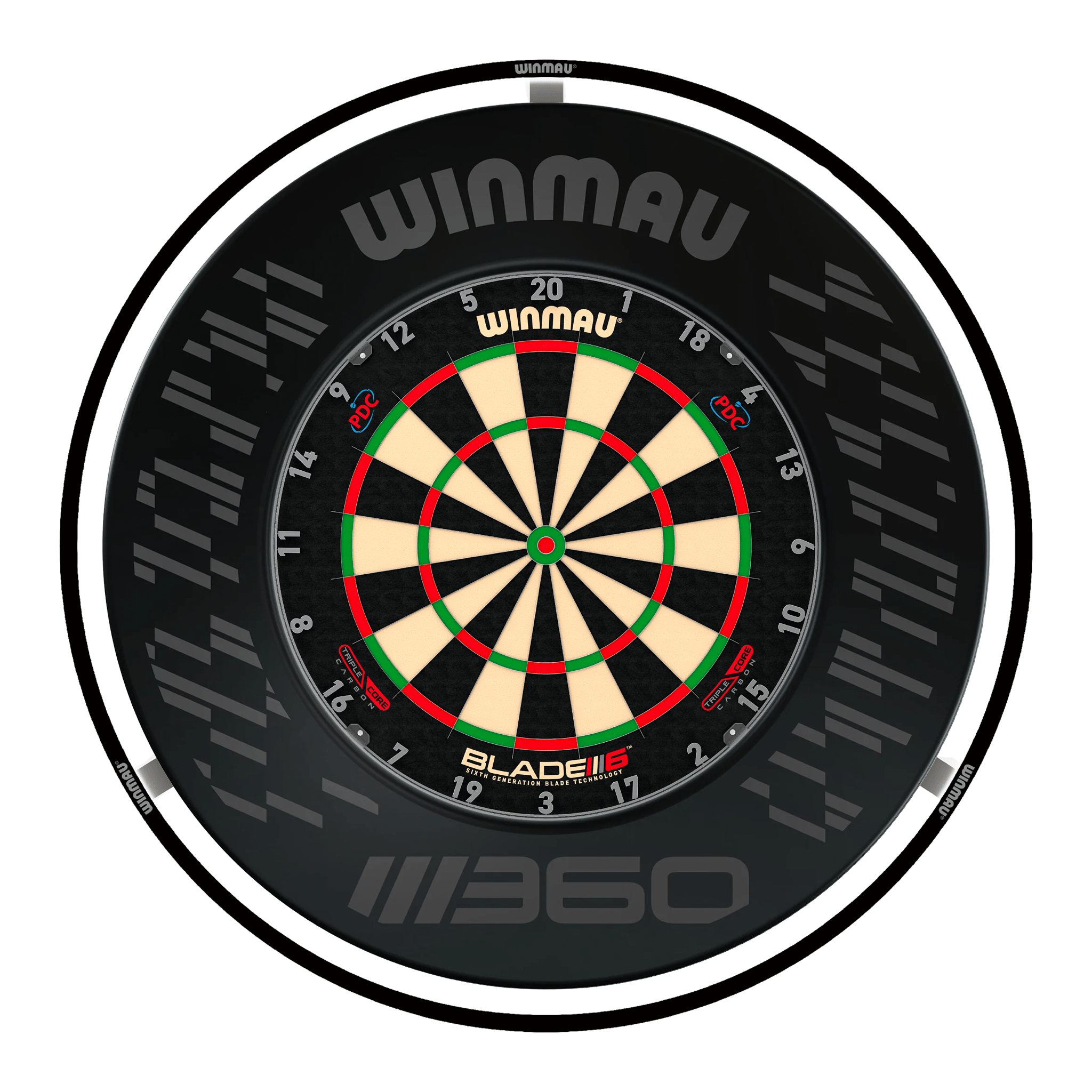 Winmau Blade 6 Triple Core Dartboard, Surround & Black Plasma Light Bundle Blade 6 Triple Core / Blade 360 / Winmau Plasma Black Boards
