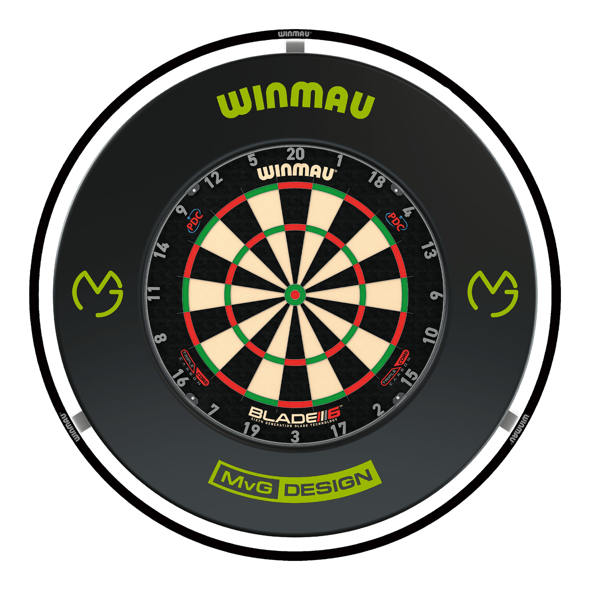 Winmau Blade 6 Triple Core Dartboard, Surround & Black Plasma Light Bundle Blade 6 Triple Core / MvG / Winmau Plasma Black Boards
