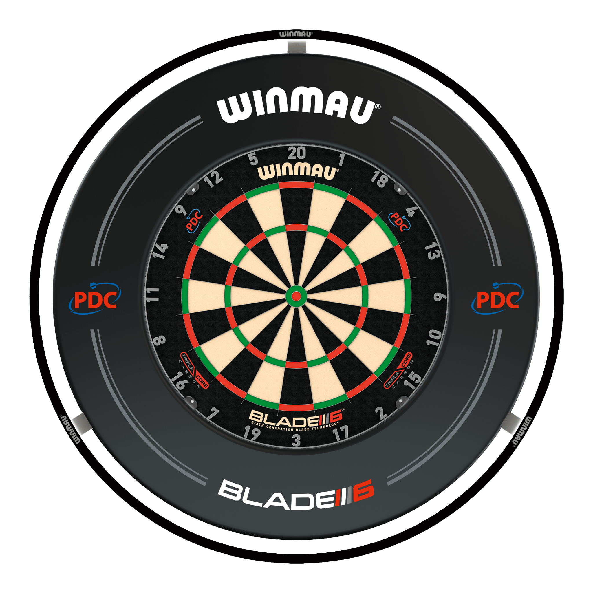 Winmau Blade 6 Triple Core Dartboard, Surround & Black Plasma Light Bundle Blade 6 Triple Core / PDC Black / Winmau Plasma Black Boards