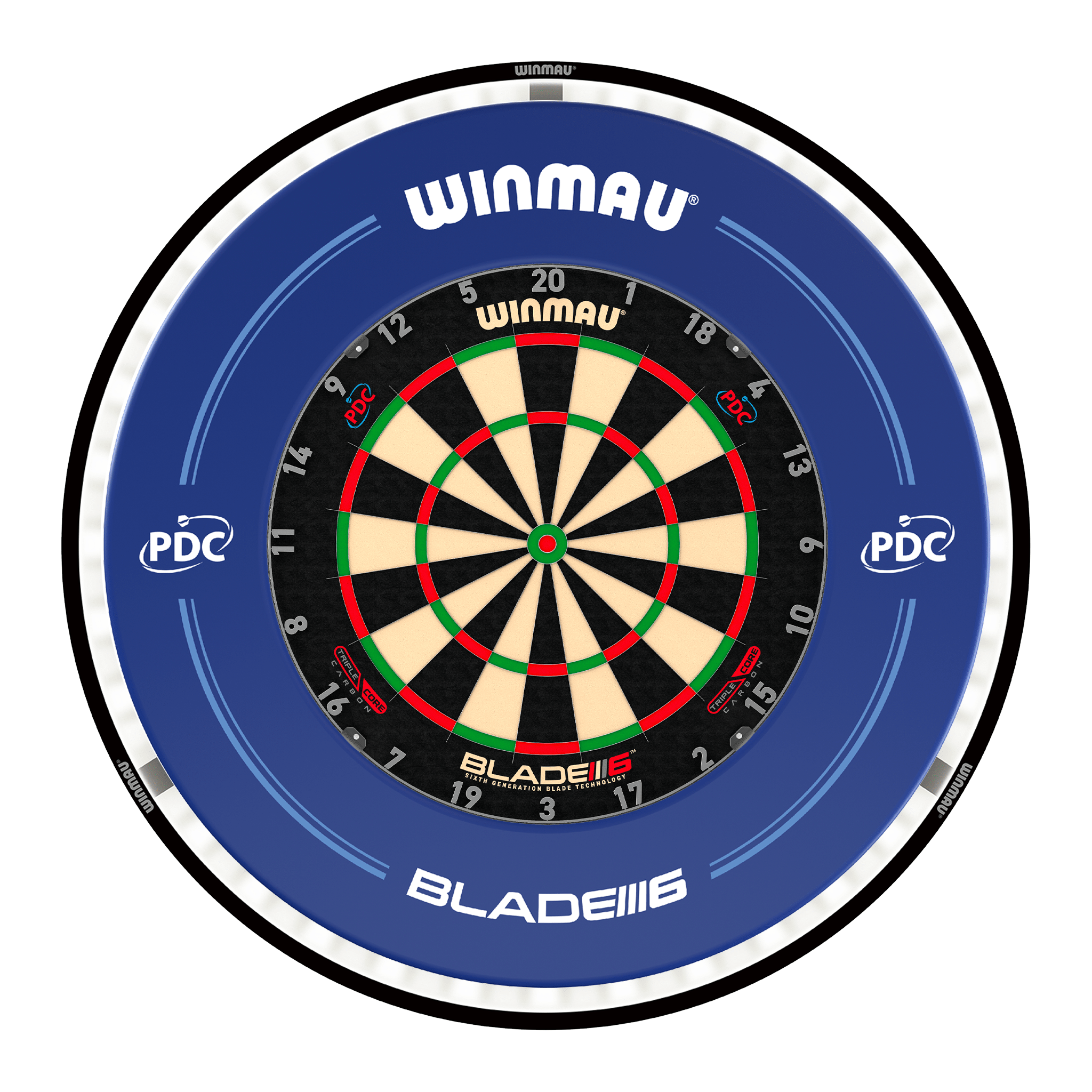 Winmau Blade 6 Triple Core Dartboard, Surround & Black Plasma Light Bundle Blade 6 Triple Core / PDC Blue / Winmau Plasma Black Boards