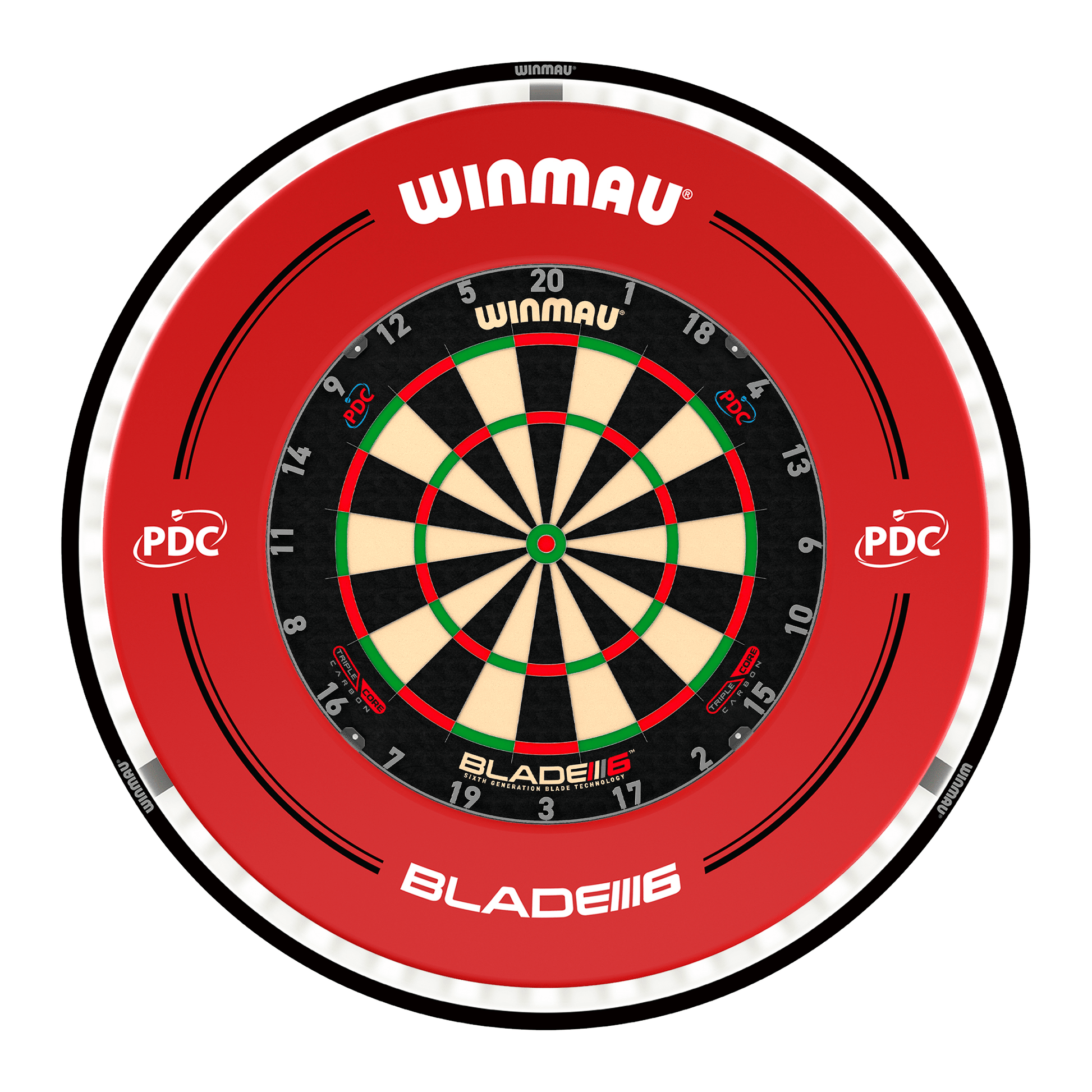 Winmau Blade 6 Triple Core Dartboard, Surround & Black Plasma Light Bundle Blade 6 Triple Core / PDC Red / Winmau Plasma Black Boards